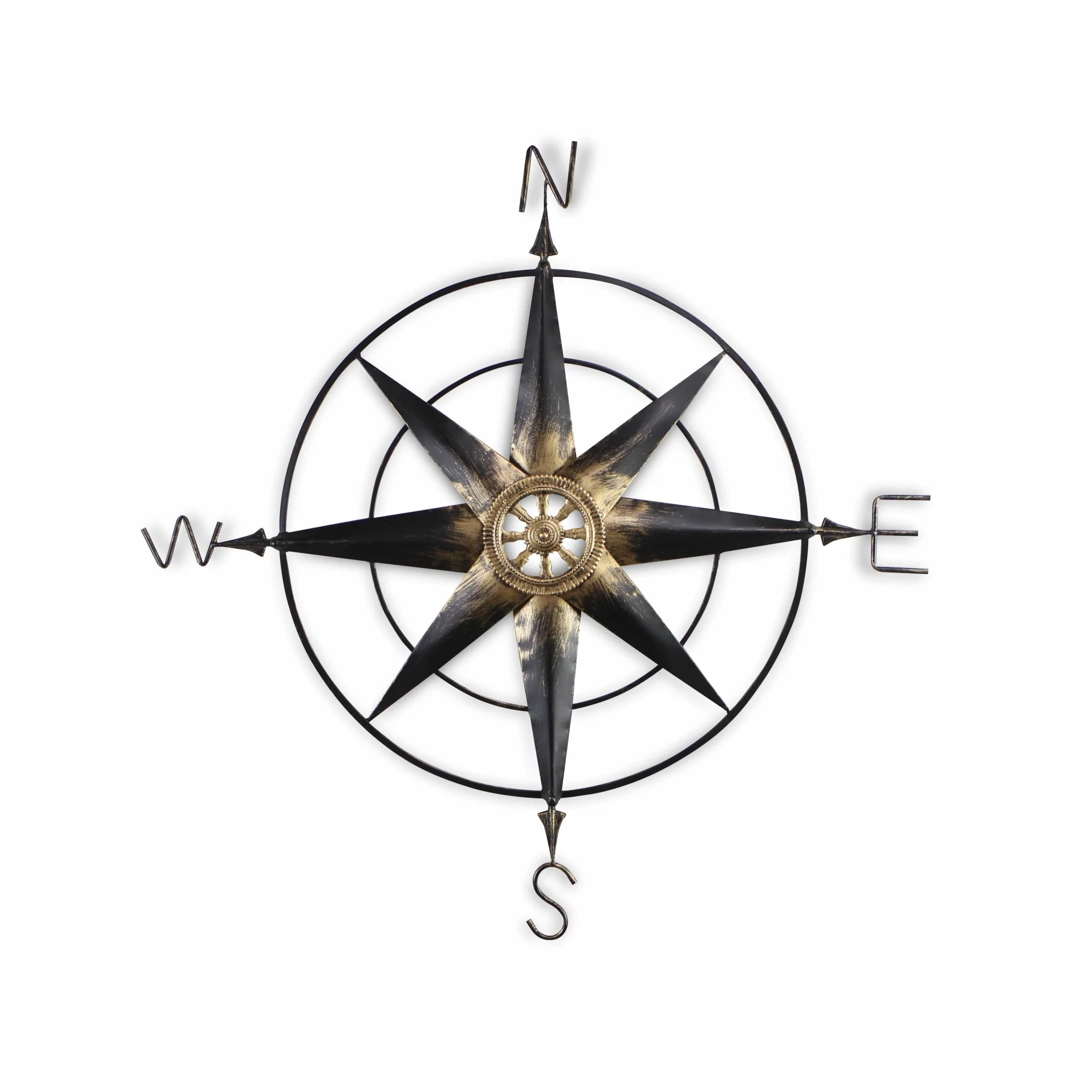 Black Metal Wall Decor Compass with Gold Center Accents By Homeroots - Image 4