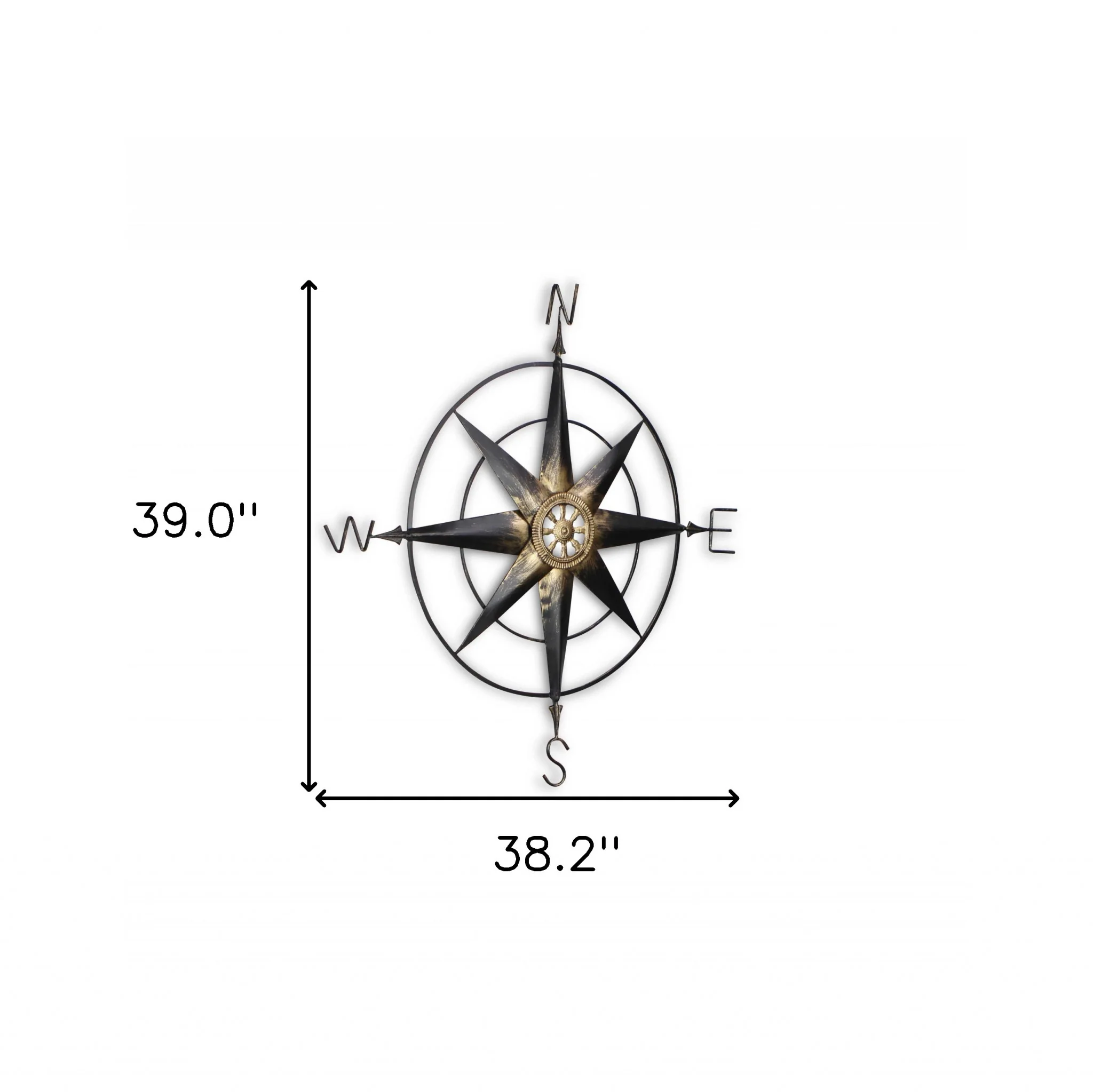 Black Metal Wall Decor Compass with Gold Center Accents By Homeroots - Image 6