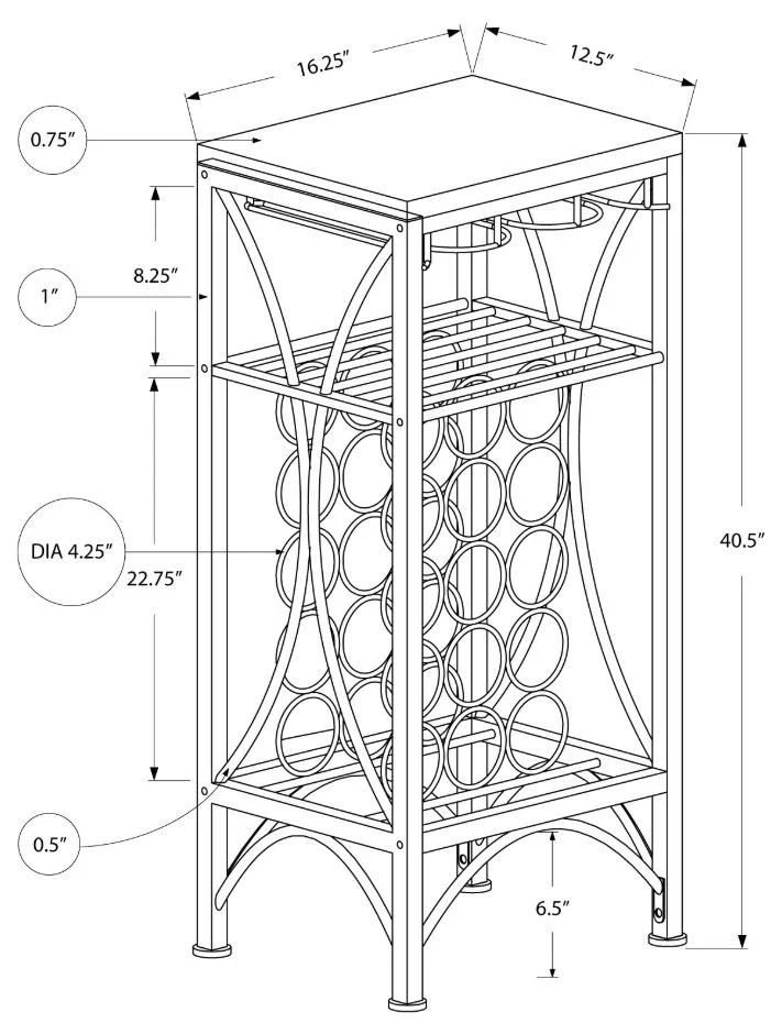 Black Metal Wine Bottle and Glass Rack Home Bar By Homeroots - Image 3