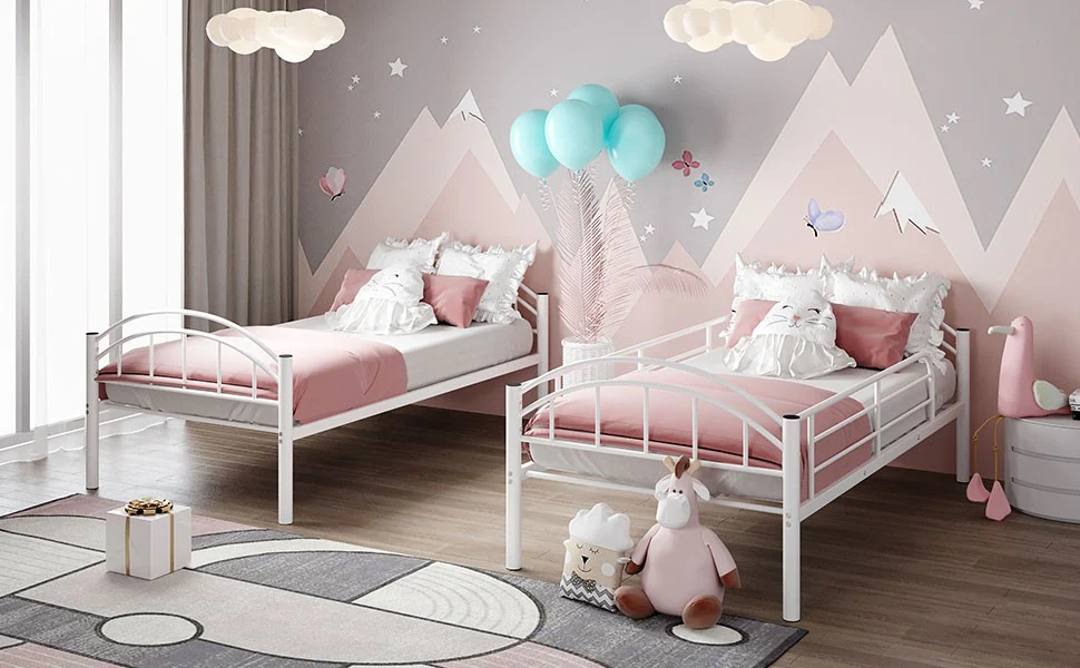 Black Modern Classic Twin Over Twin Metal Bunk Bed By Homeroots - Image 15
