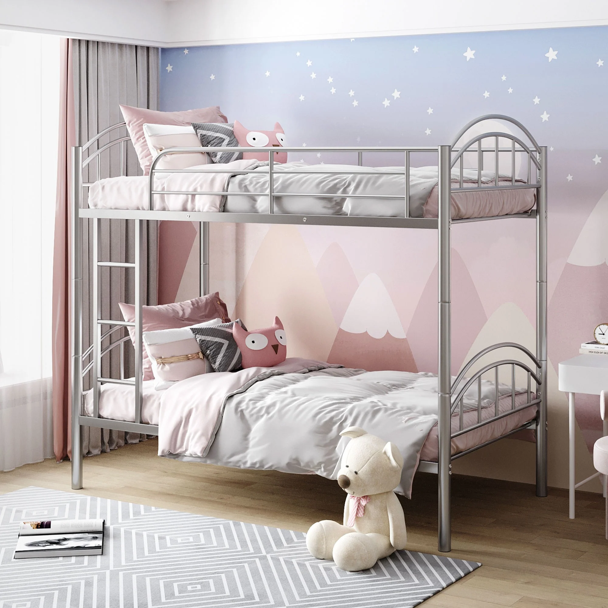 Black Modern Classic Twin Over Twin Metal Bunk Bed By Homeroots - Image 19