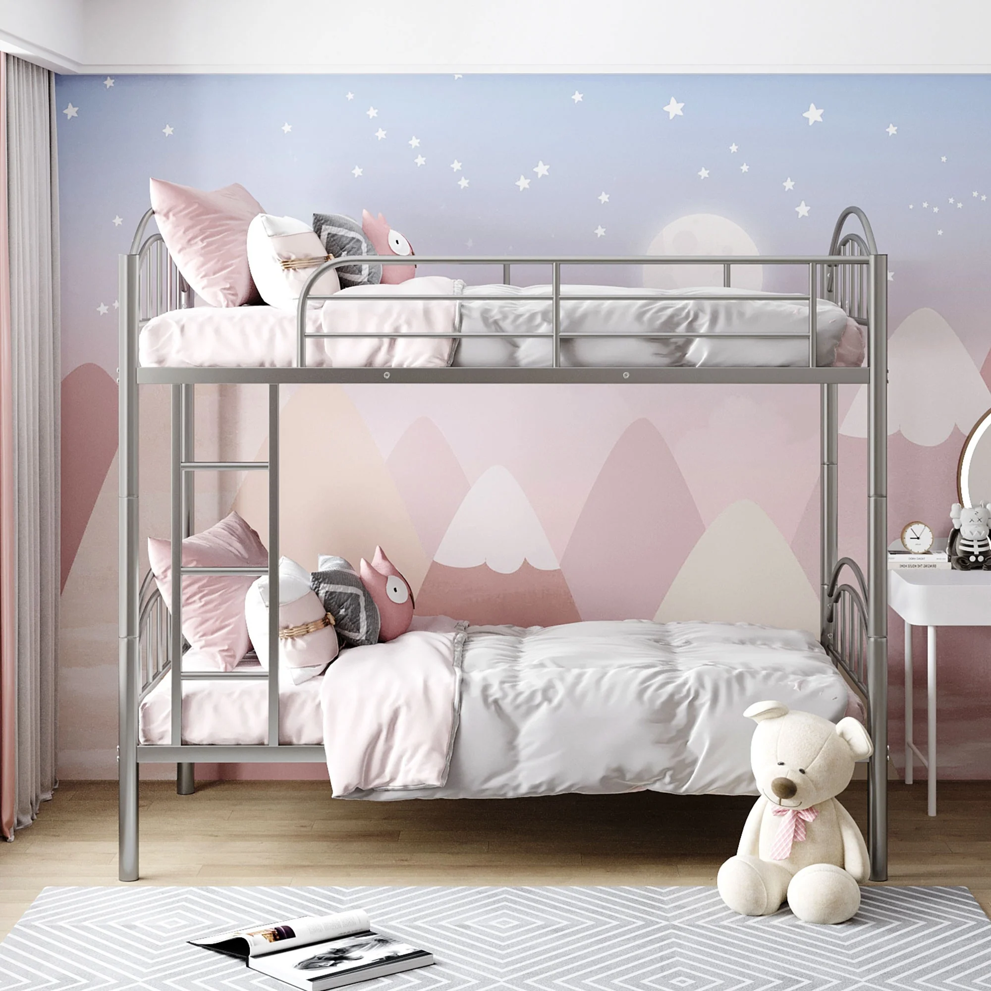 Black Modern Classic Twin Over Twin Metal Bunk Bed By Homeroots - Image 20