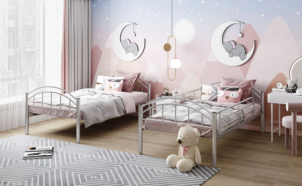 Black Modern Classic Twin Over Twin Metal Bunk Bed By Homeroots - Image 22