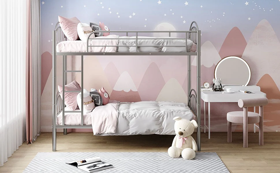 Black Modern Classic Twin Over Twin Metal Bunk Bed By Homeroots - Image 23