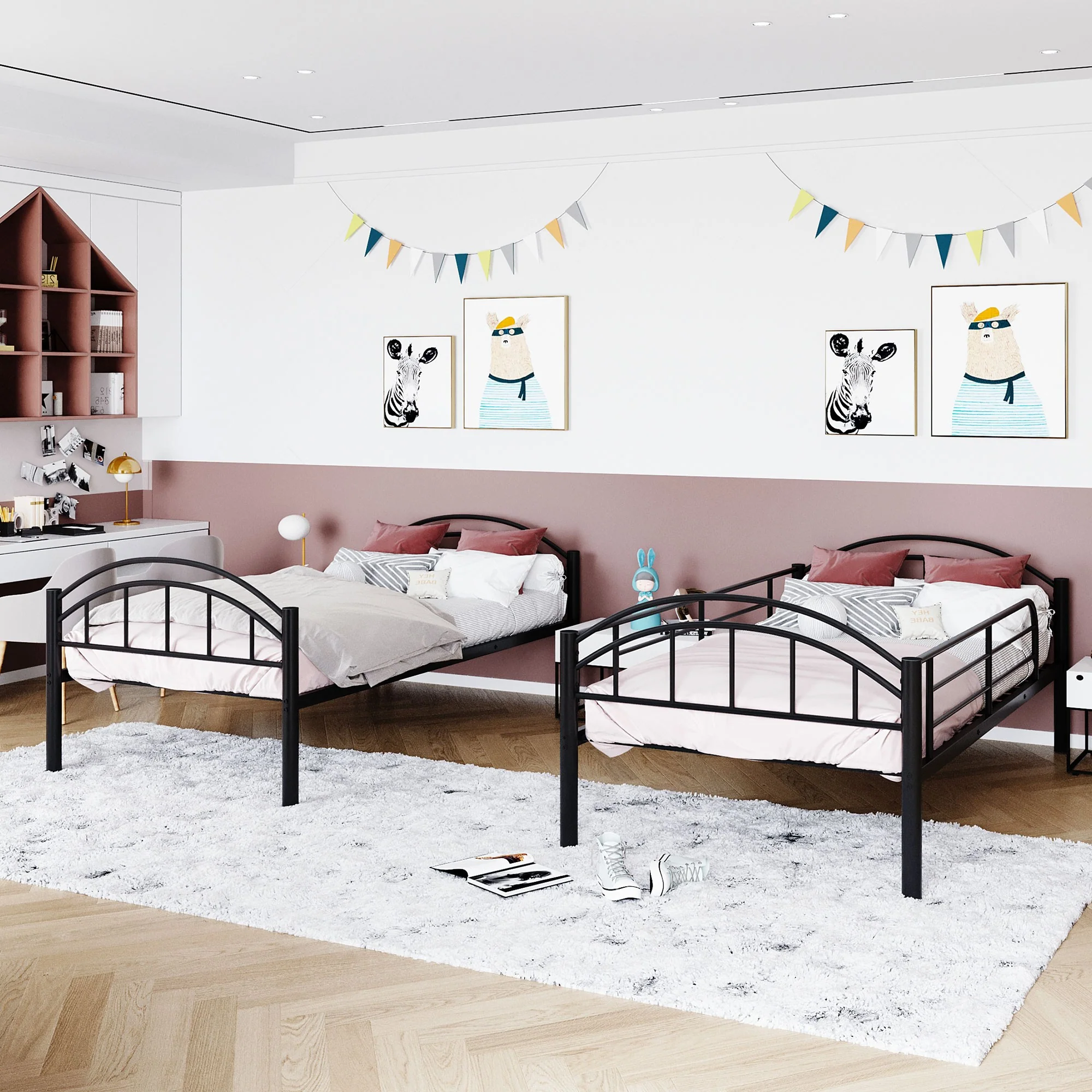 Black Modern Classic Twin Over Twin Metal Bunk Bed By Homeroots - Image 3