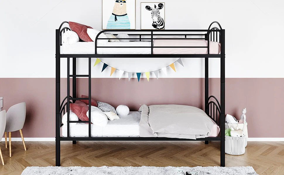 Black Modern Classic Twin Over Twin Metal Bunk Bed By Homeroots - Image 4