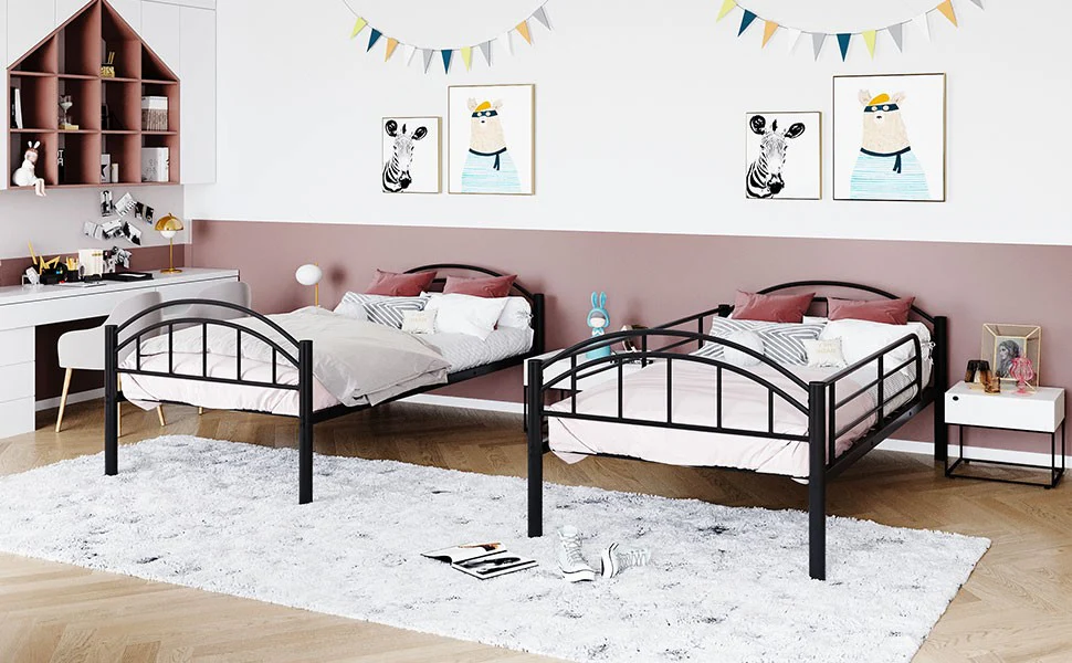 Black Modern Classic Twin Over Twin Metal Bunk Bed By Homeroots - Image 5