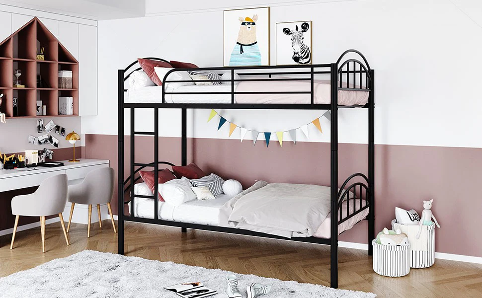 Black Modern Classic Twin Over Twin Metal Bunk Bed By Homeroots - Image 7