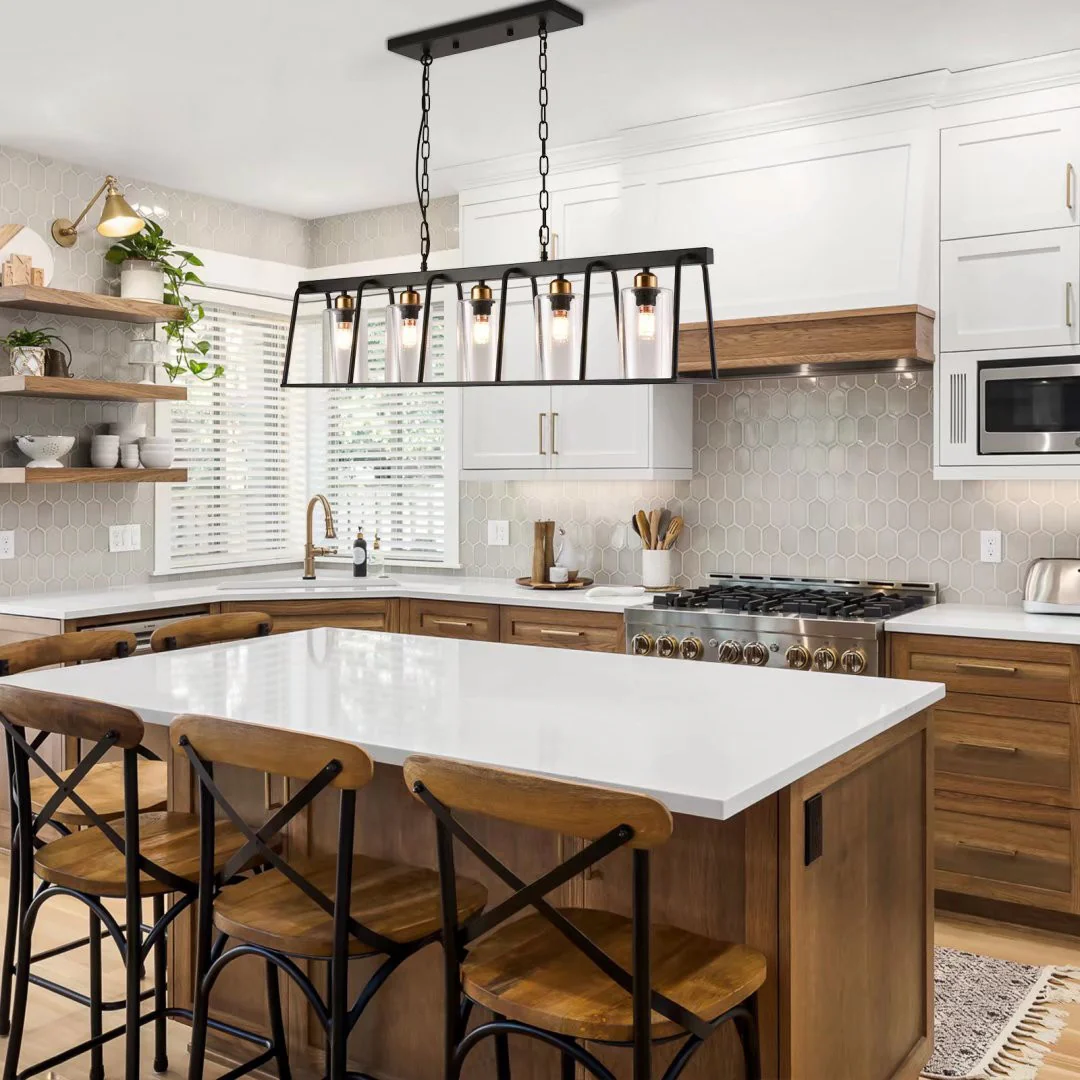 Black Modern Farmhouse Five Light Hanging Chandelier By Homeroots- do not publish - Image 2