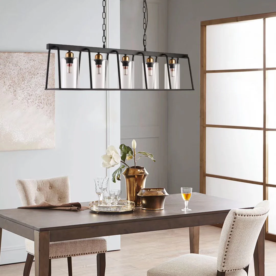 Black Modern Farmhouse Five Light Hanging Chandelier By Homeroots- do not publish - Image 3