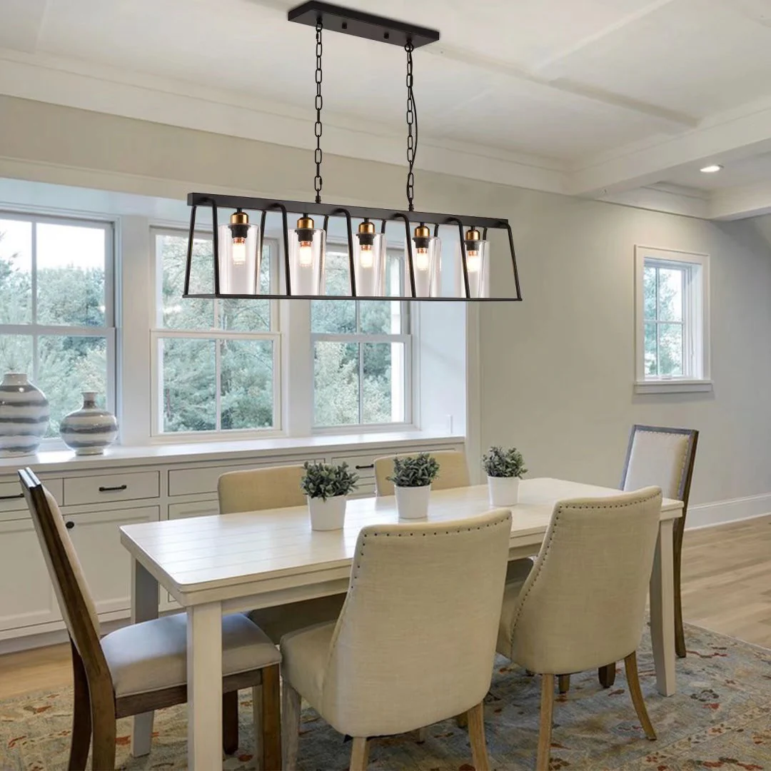Black Modern Farmhouse Five Light Hanging Chandelier By Homeroots- do not publish - Image 4