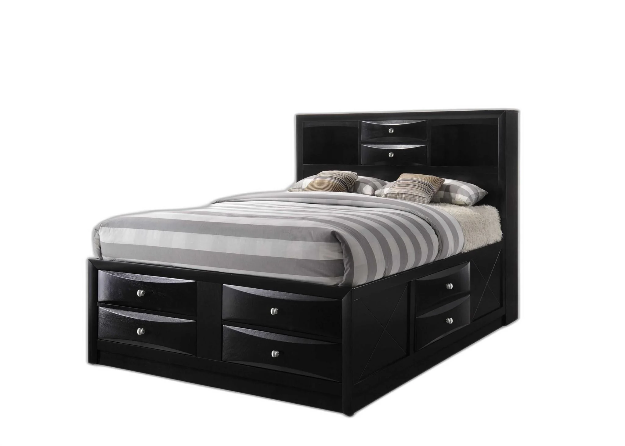 Black Multi-Drawer Queen Bed With Bookcase Headboard By Homeroots - Image 2