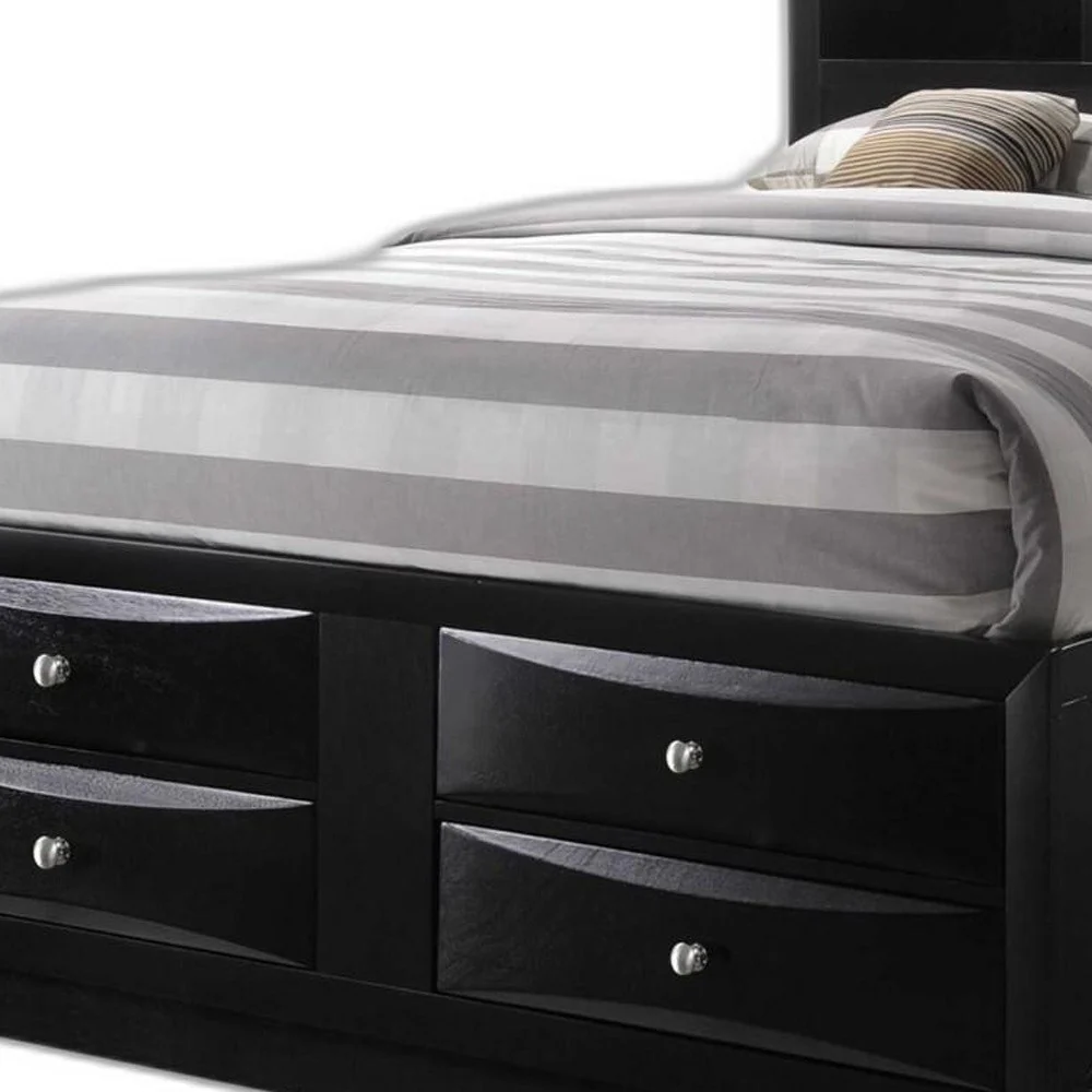 Black Multi-Drawer Queen Bed With Bookcase Headboard By Homeroots - Image 5