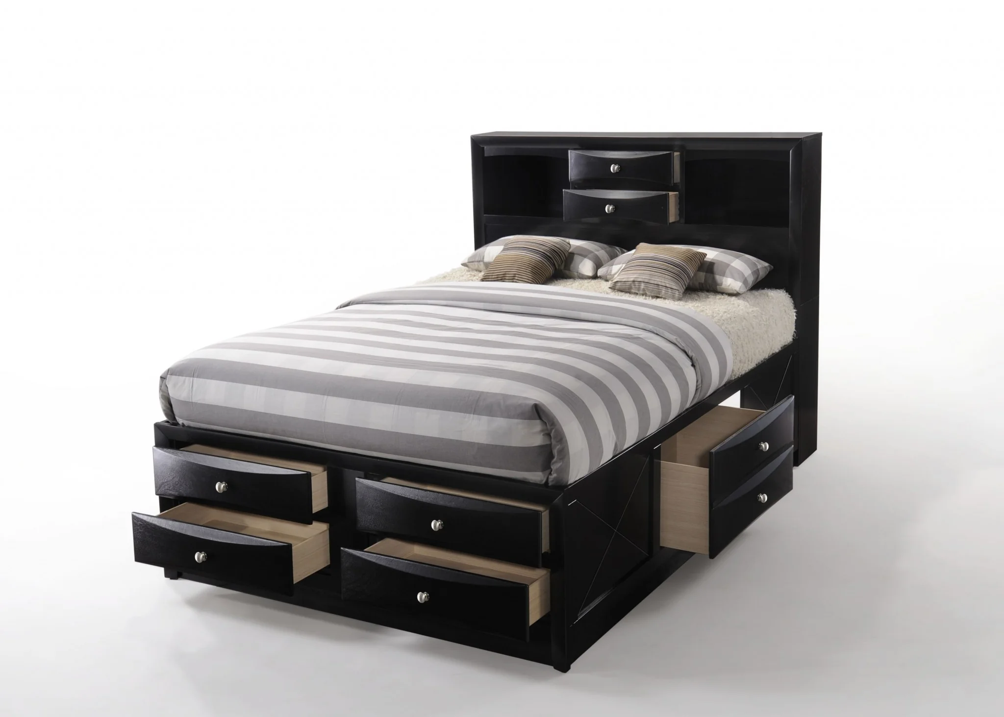 Black Multi-Drawer Wood Platform Full Bed With Pull Out Tray By Homeroots - Image 2