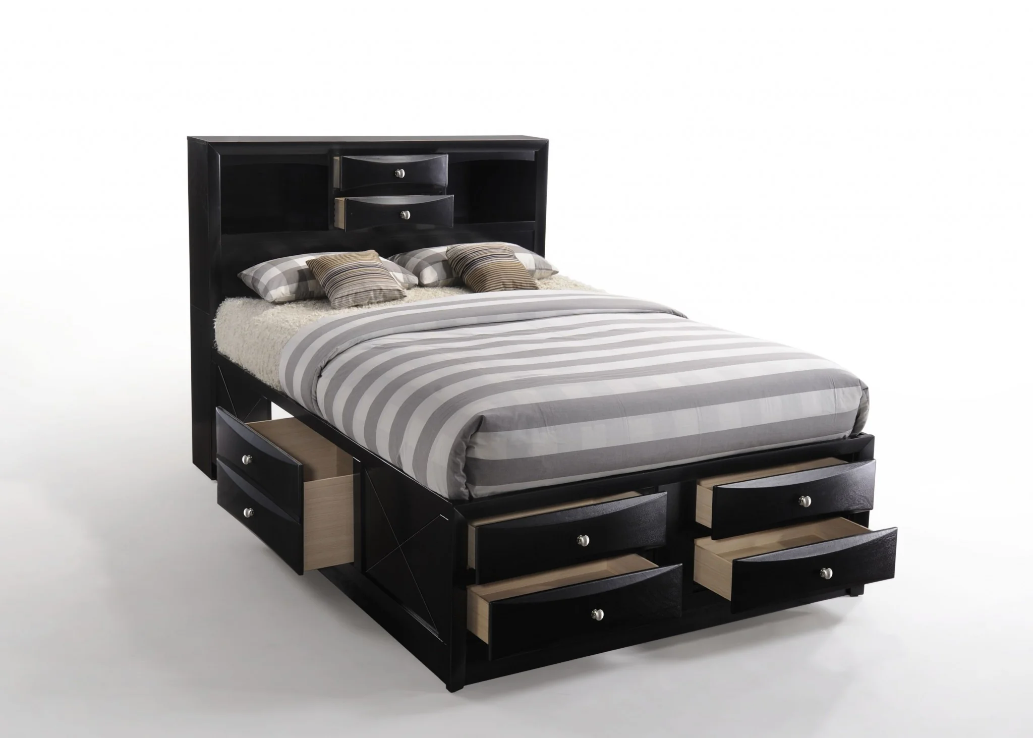 Black Multi-Drawer Wood Platform Full Bed With Pull Out Tray By Homeroots - Image 3