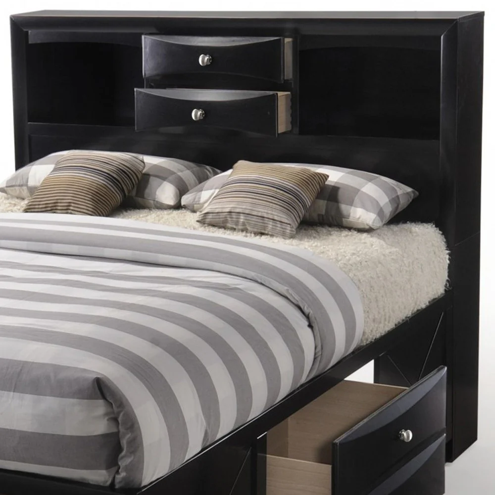 Black Multi-Drawer Wood Platform Full Bed With Pull Out Tray By Homeroots - Image 4