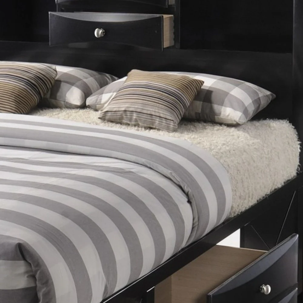 Black Multi-Drawer Wood Platform Full Bed With Pull Out Tray By Homeroots - Image 5
