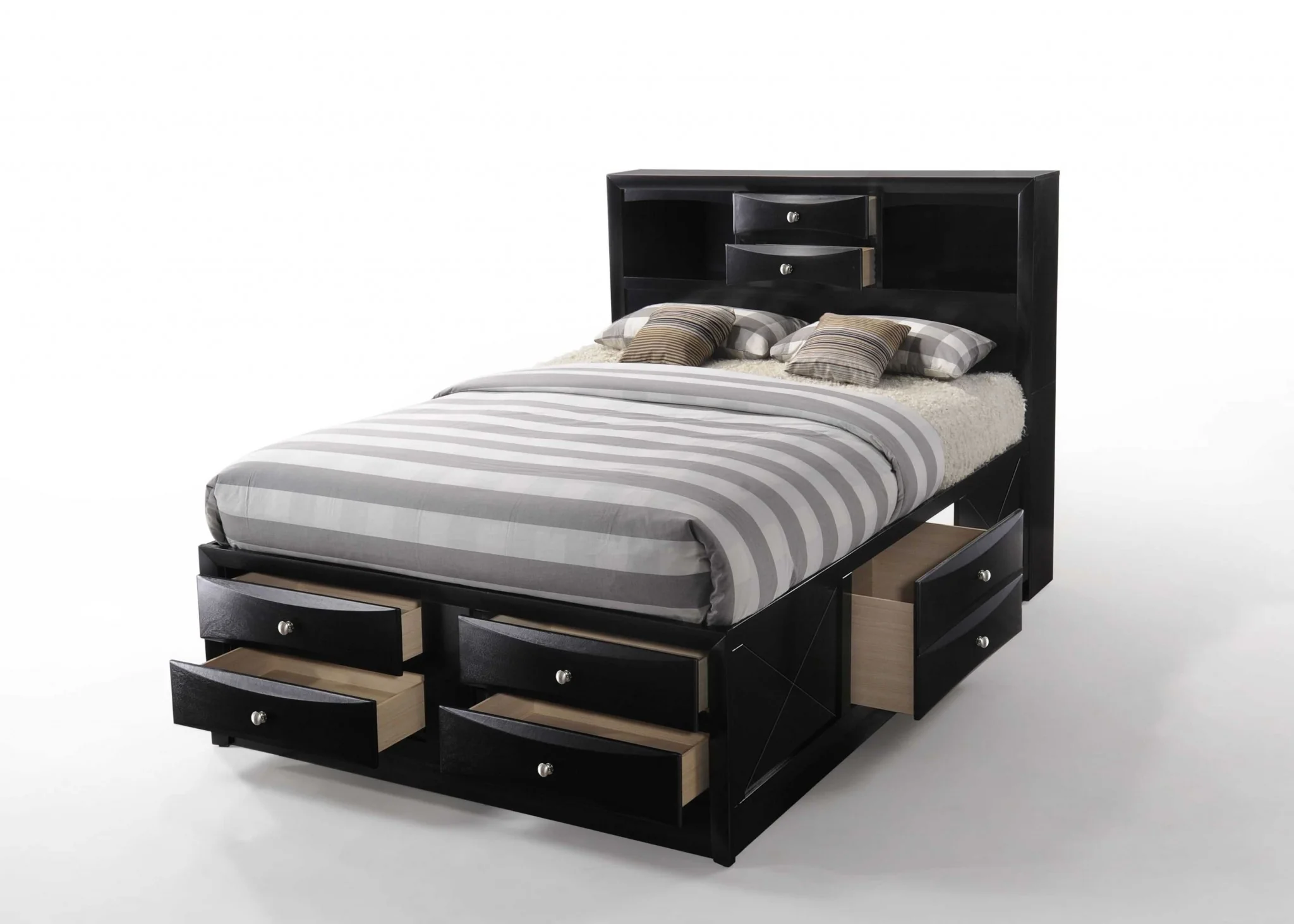 Black Multii-Drawer Wood Platform King Bed With Pull Out Tray By Homeroots - Image 2