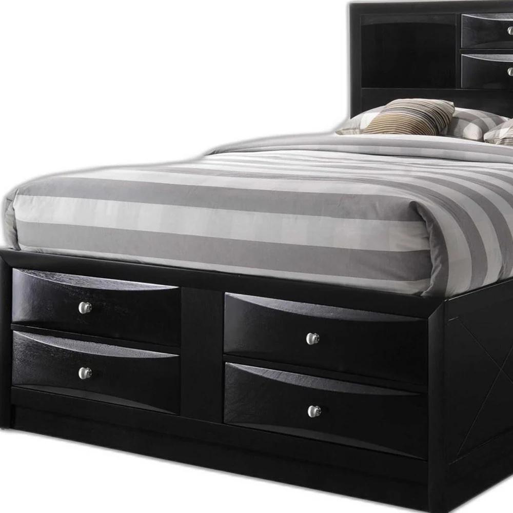 Black Multii-Drawer Wood Platform King Bed With Pull Out Tray By Homeroots - Image 5