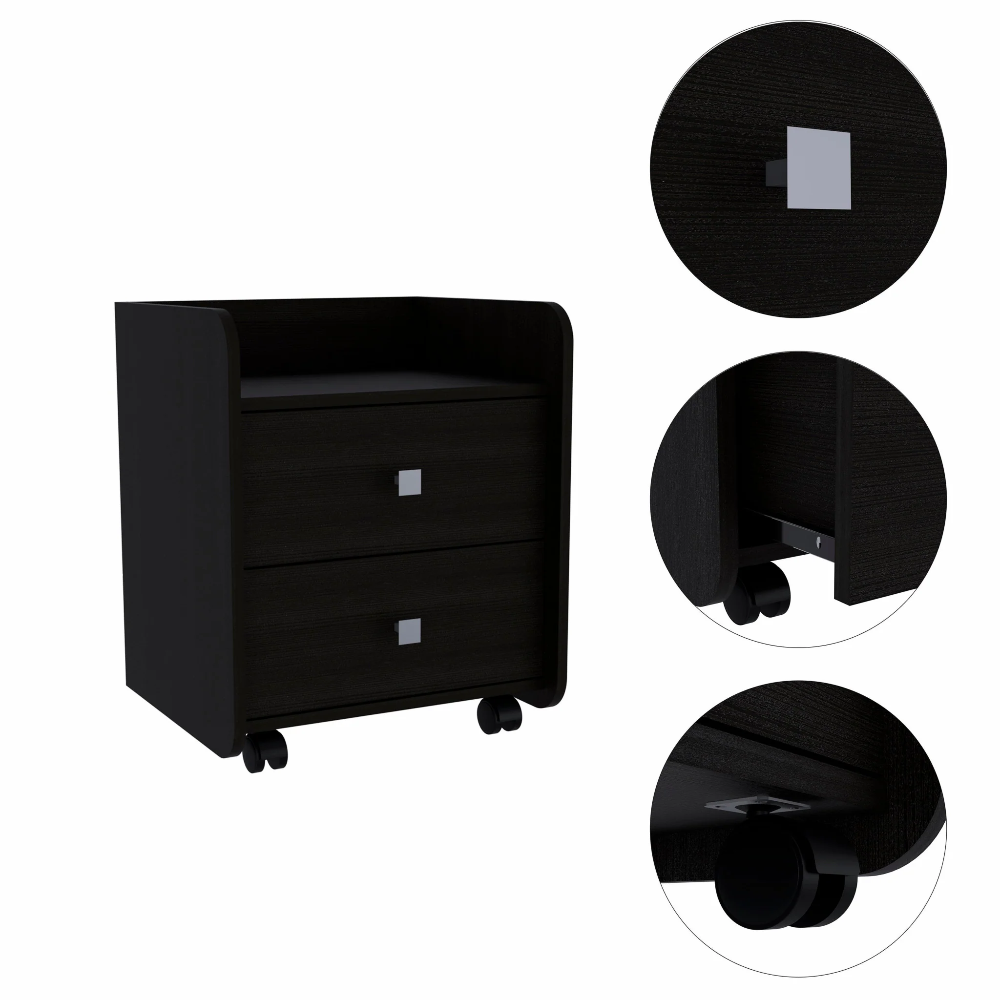 Black Nightstand with Two Drawers By Homeroots - Image 4