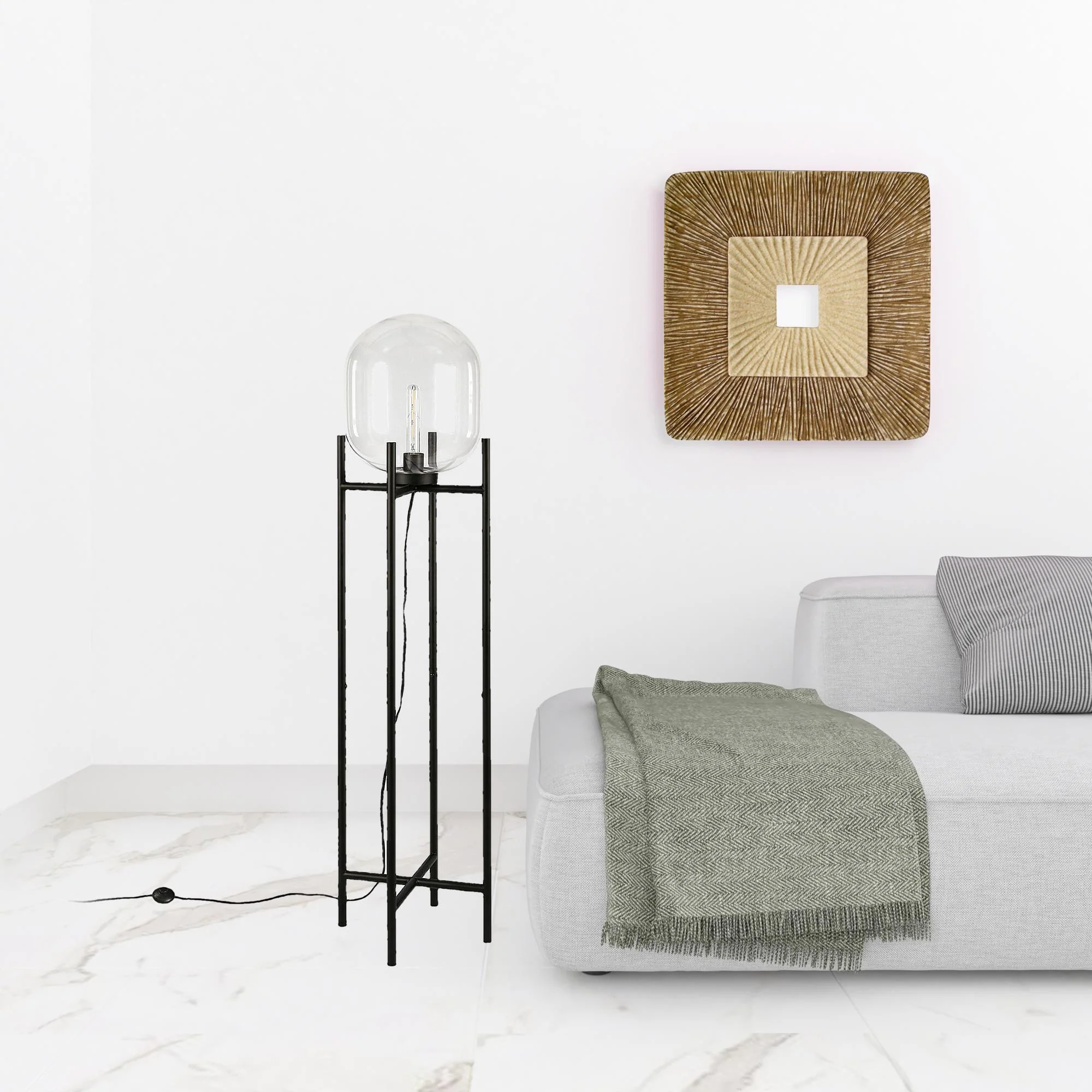 Black Novelty Floor Lamp With Clear Transparent Glass Globe Shade By Homeroots - Image 3