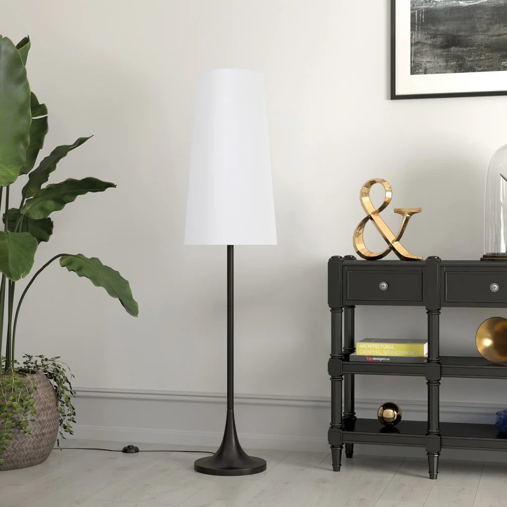 Black Novelty Floor Lamp With White Frosted Glass Drum Shade By Homeroots - Image 6