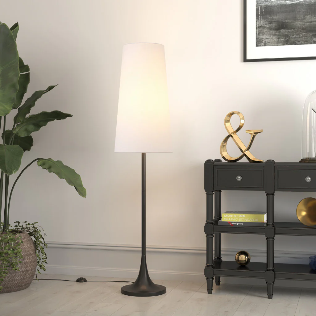 Black Novelty Floor Lamp With White Frosted Glass Drum Shade By Homeroots - Image 7