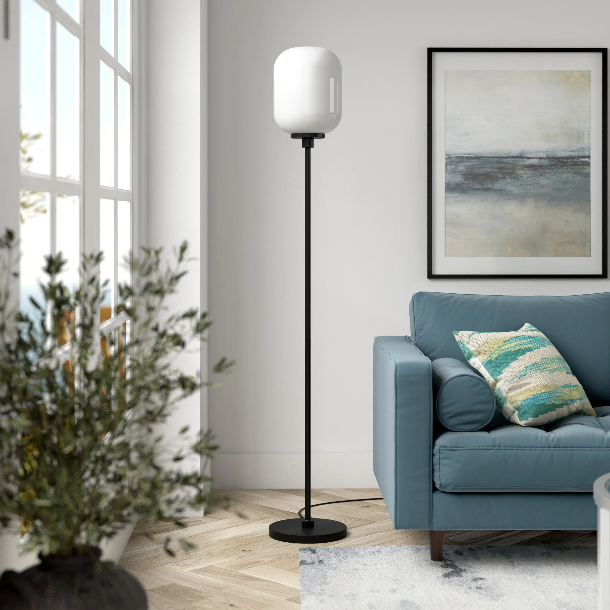 Black Novelty Floor Lamp With White Frosted Glass Globe Shade By Homeroots - Image 3