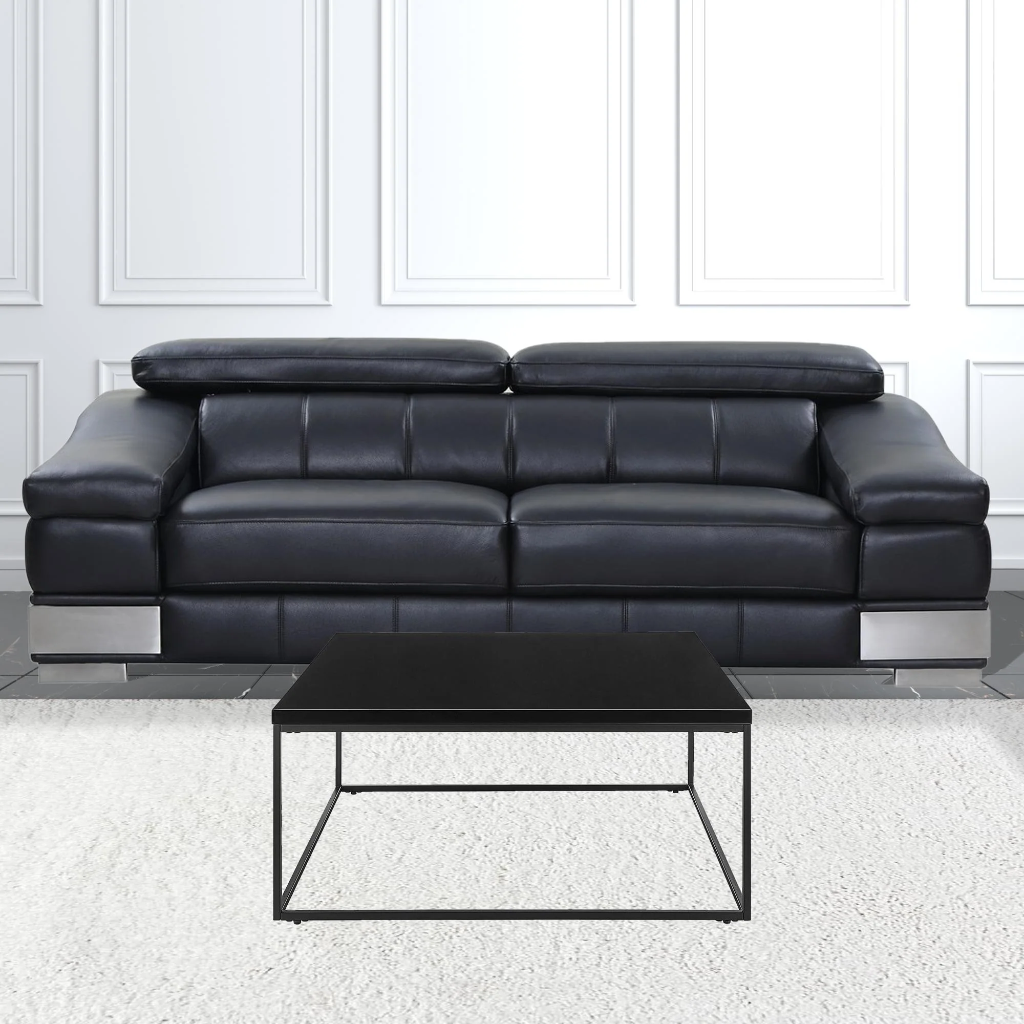 Black on Black High Gloss Square Coffee Table By Homeroots - Image 4