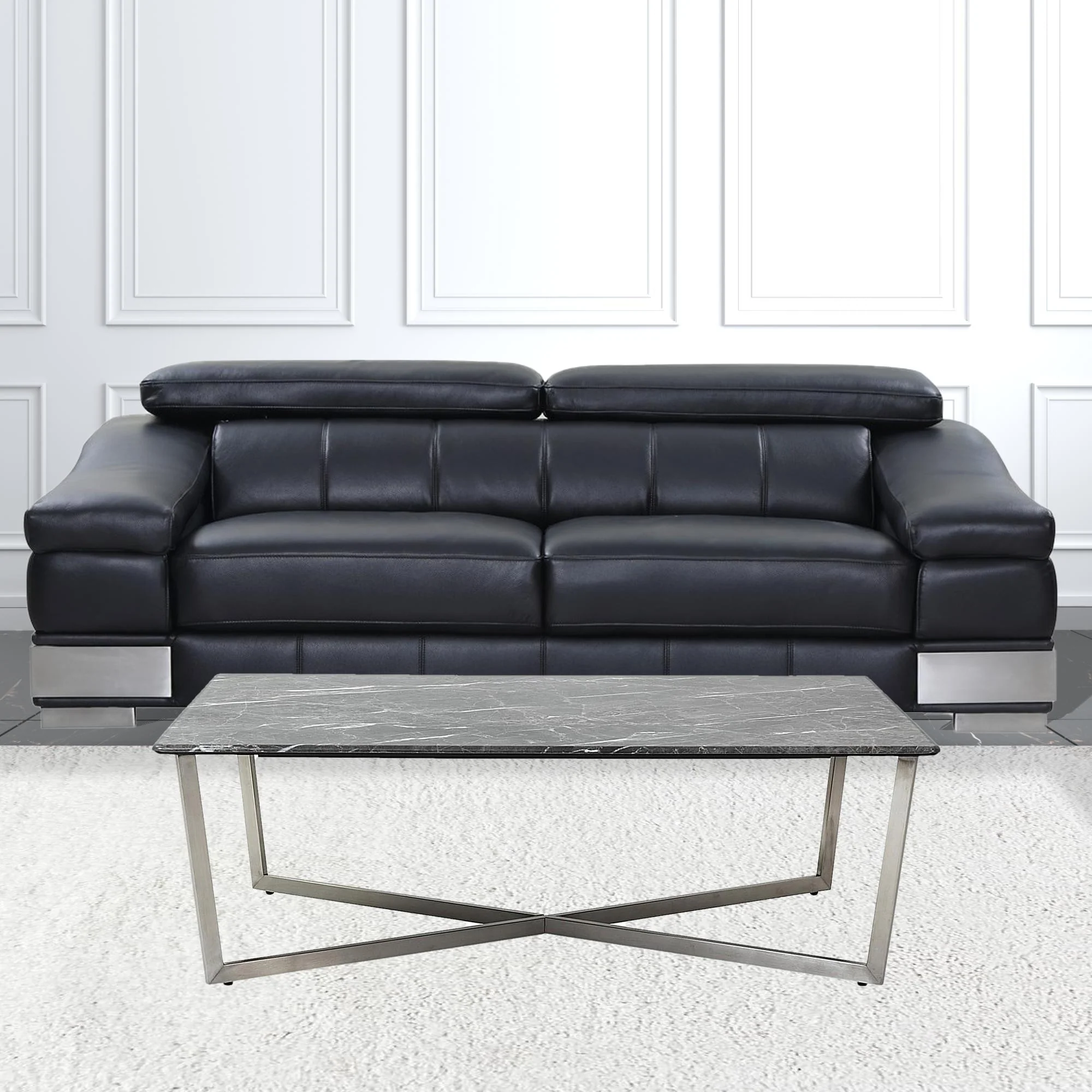 Black on Stainless Faux Marble Coffee Table By Homeroots - Image 6