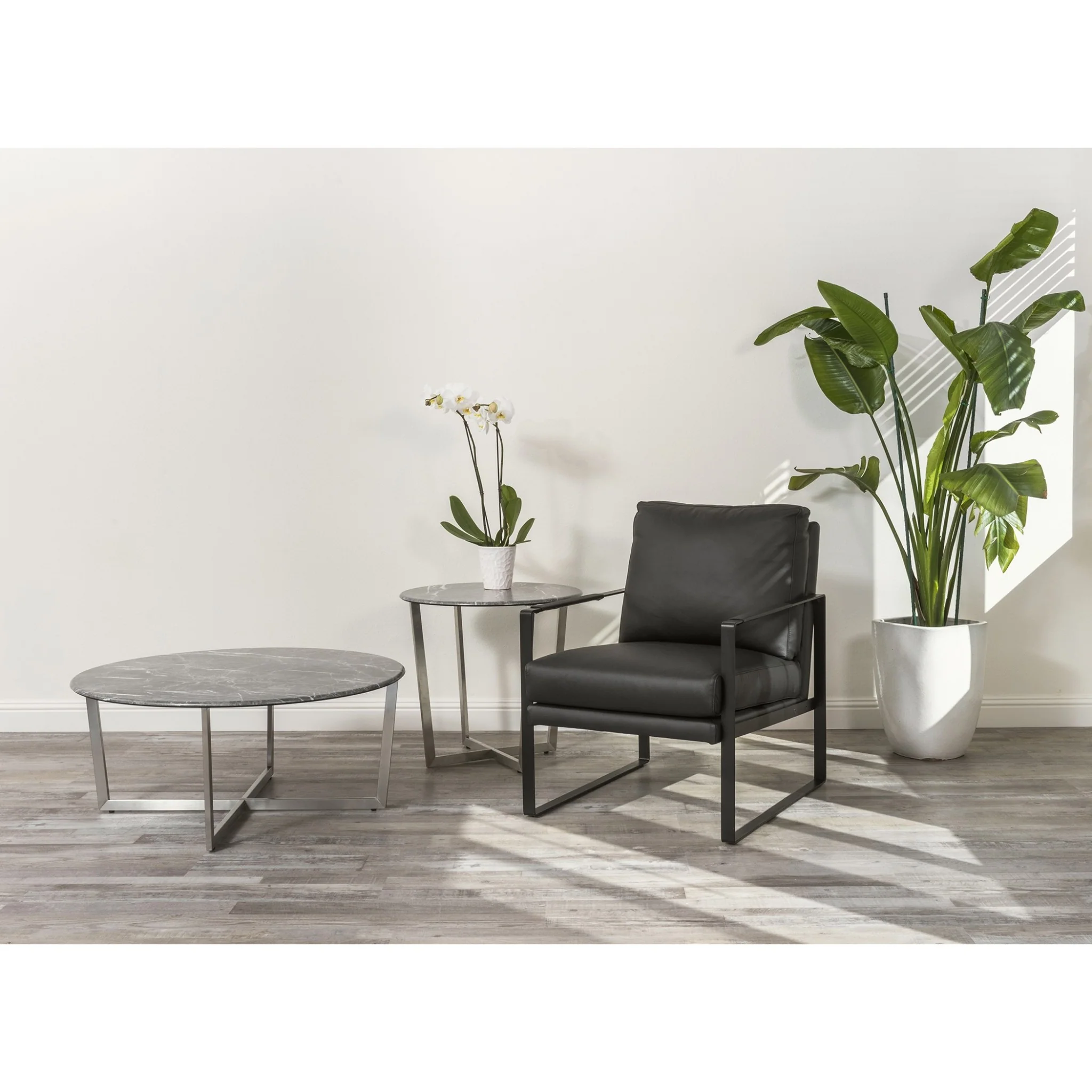 Black on Stainless Faux Marble Round Coffee Table By Homeroots - Image 2