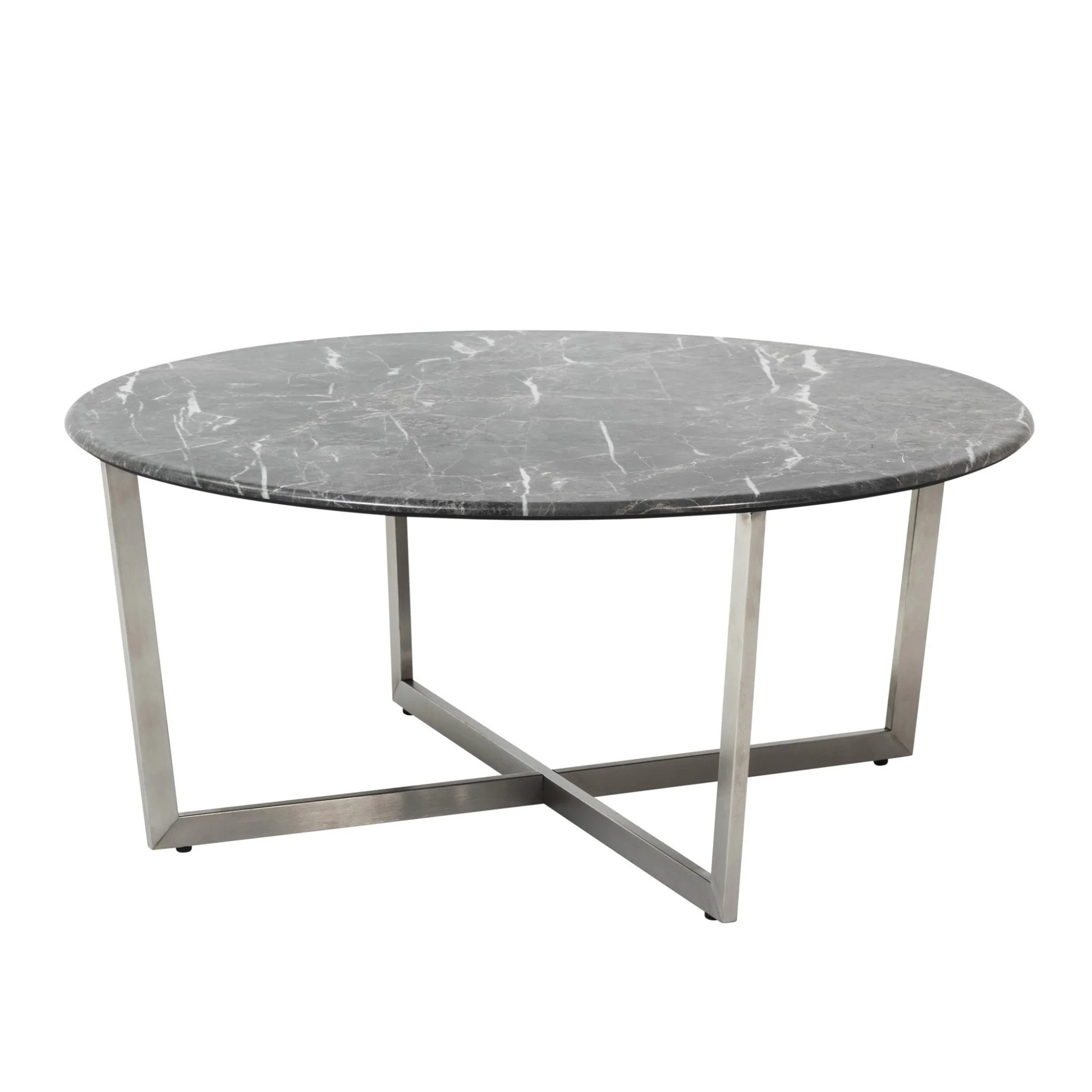 Black on Stainless Faux Marble Round Coffee Table By Homeroots - Image 3