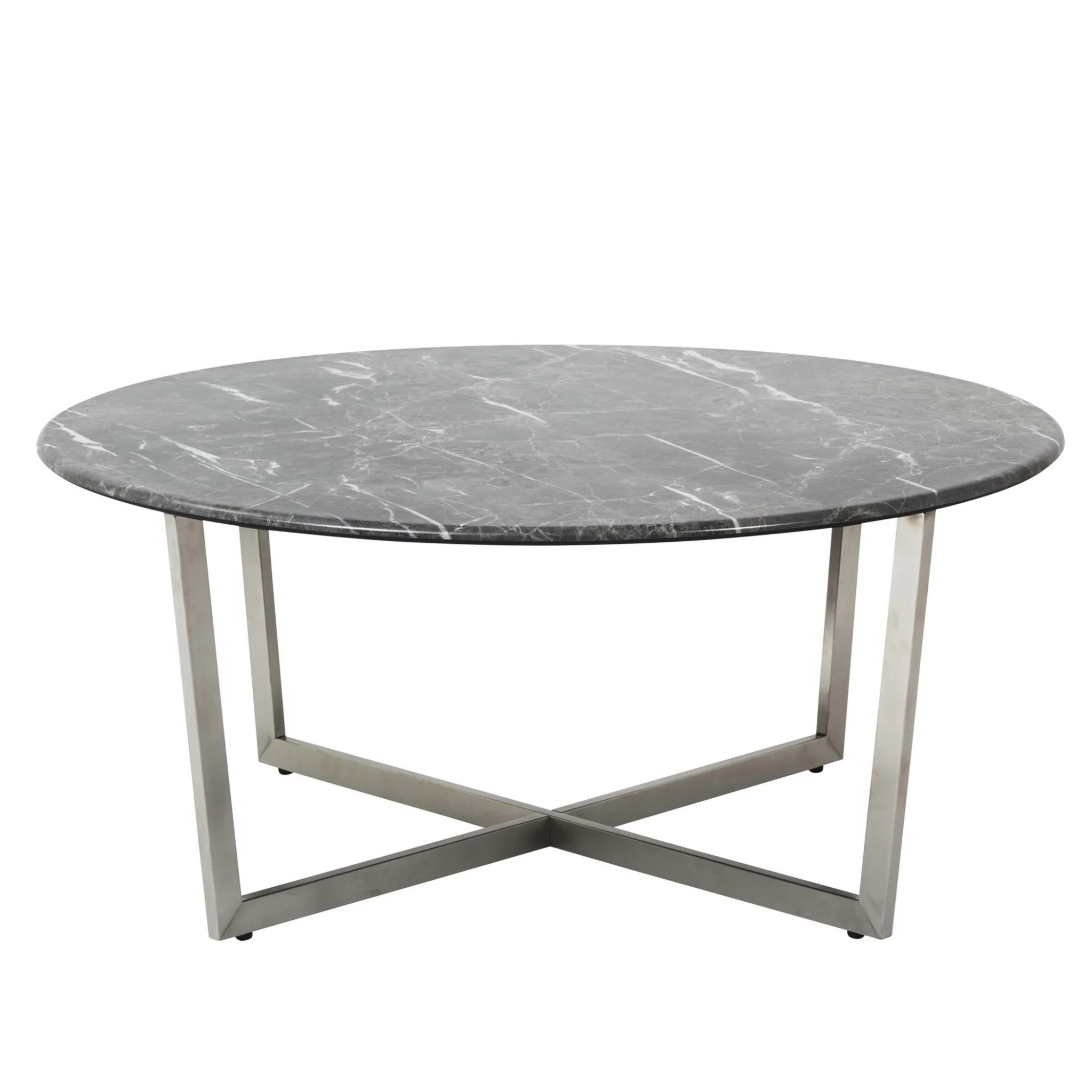 Black on Stainless Faux Marble Round Coffee Table By Homeroots - Image 4