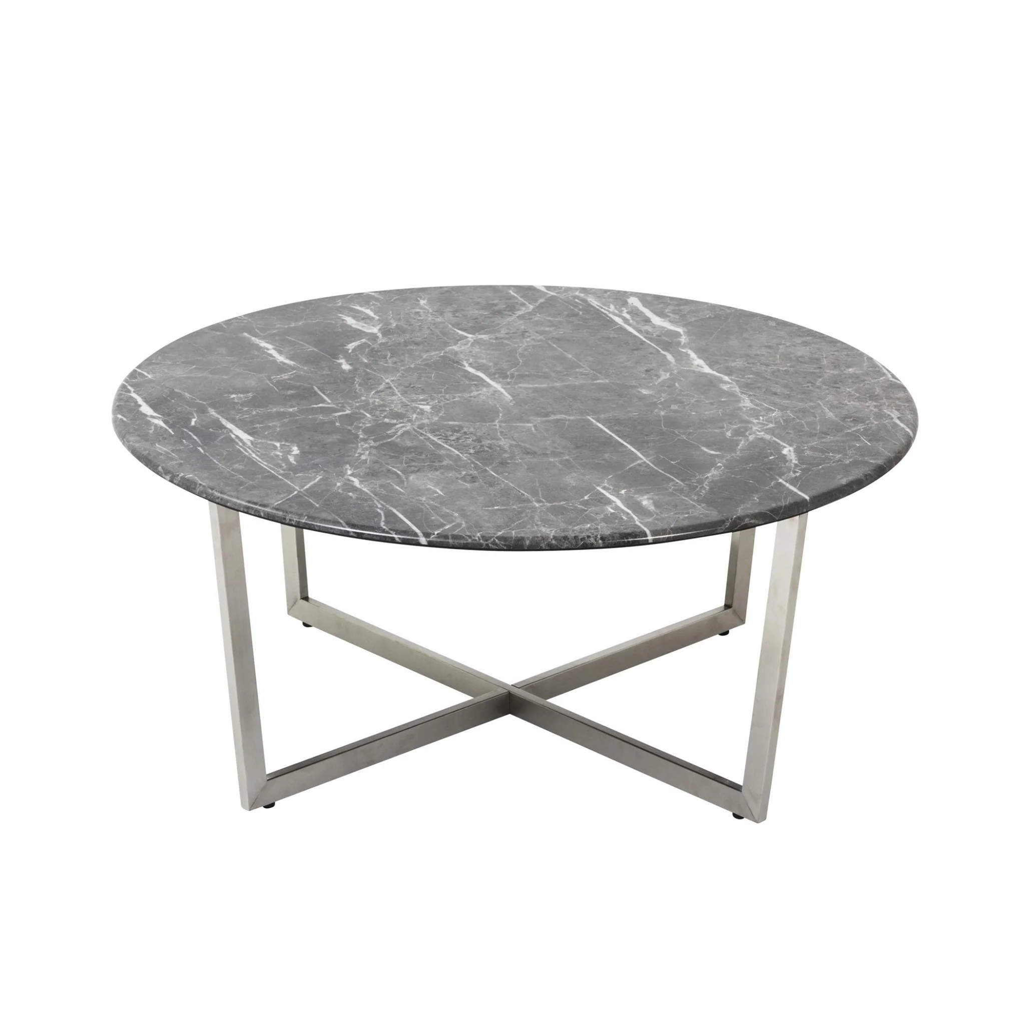 Black on Stainless Faux Marble Round Coffee Table By Homeroots - Image 5