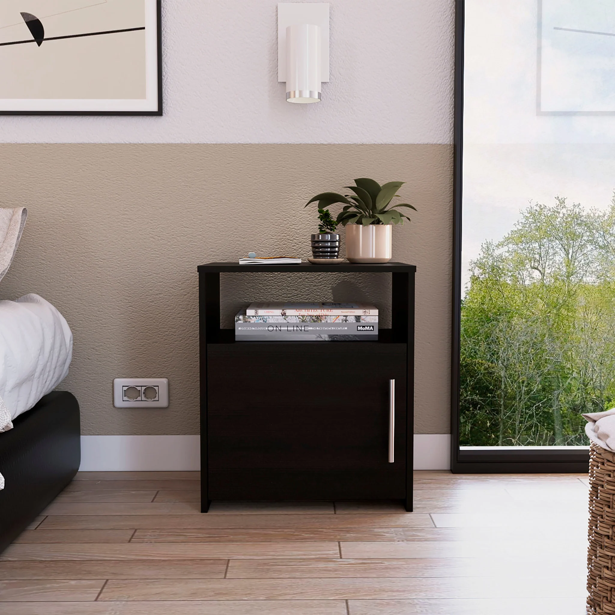 Black One Cabinet Faux Wood Nightstand By Homeroots - Image 10