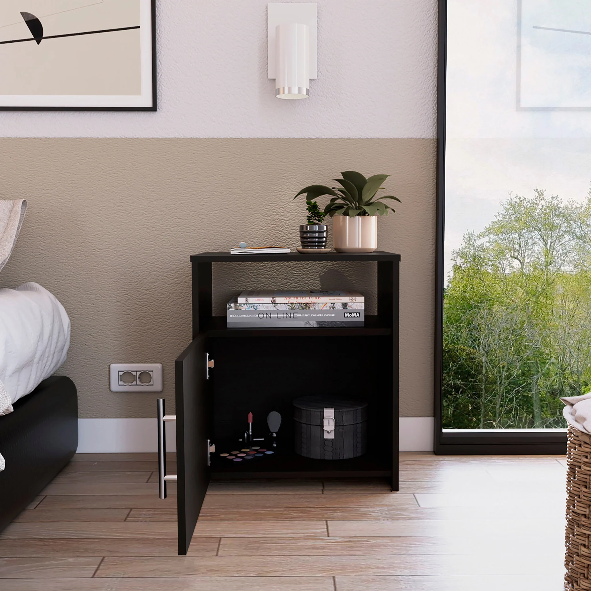 Black One Cabinet Faux Wood Nightstand By Homeroots - Image 12