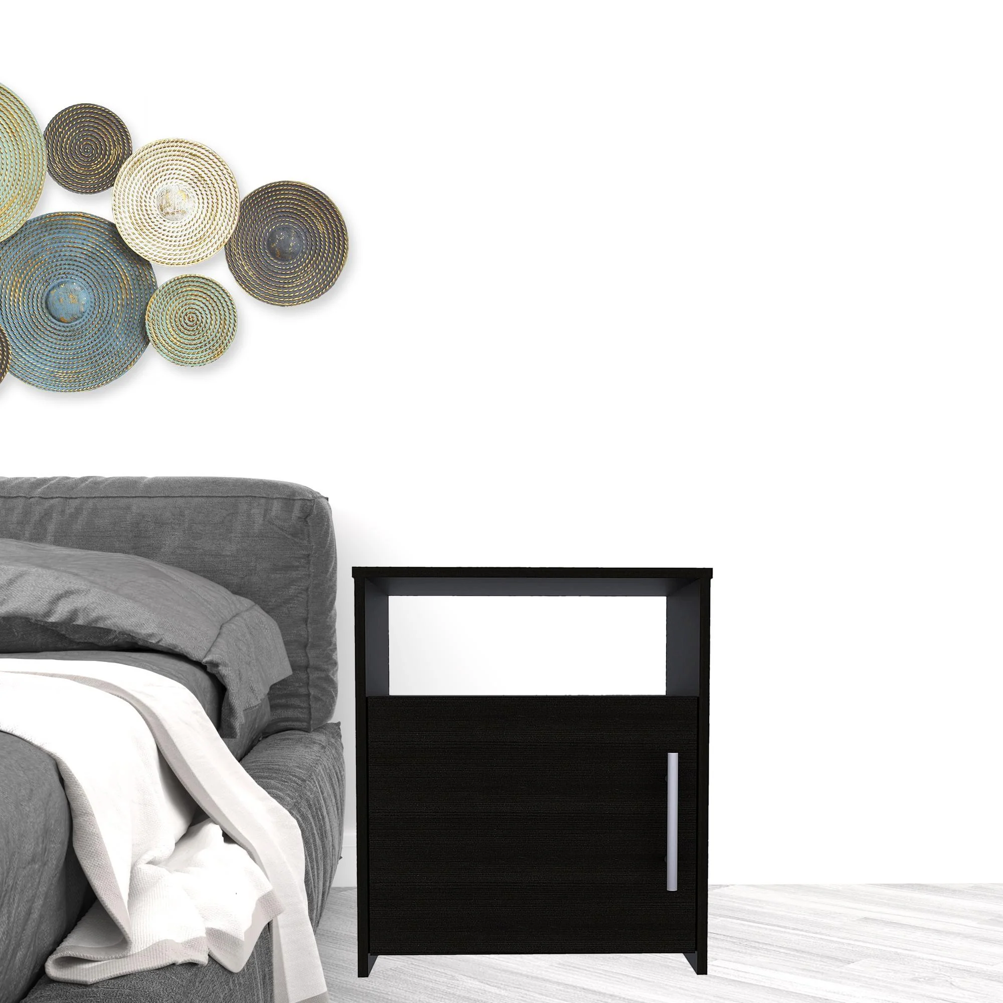 Black One Cabinet Faux Wood Nightstand By Homeroots - Image 4