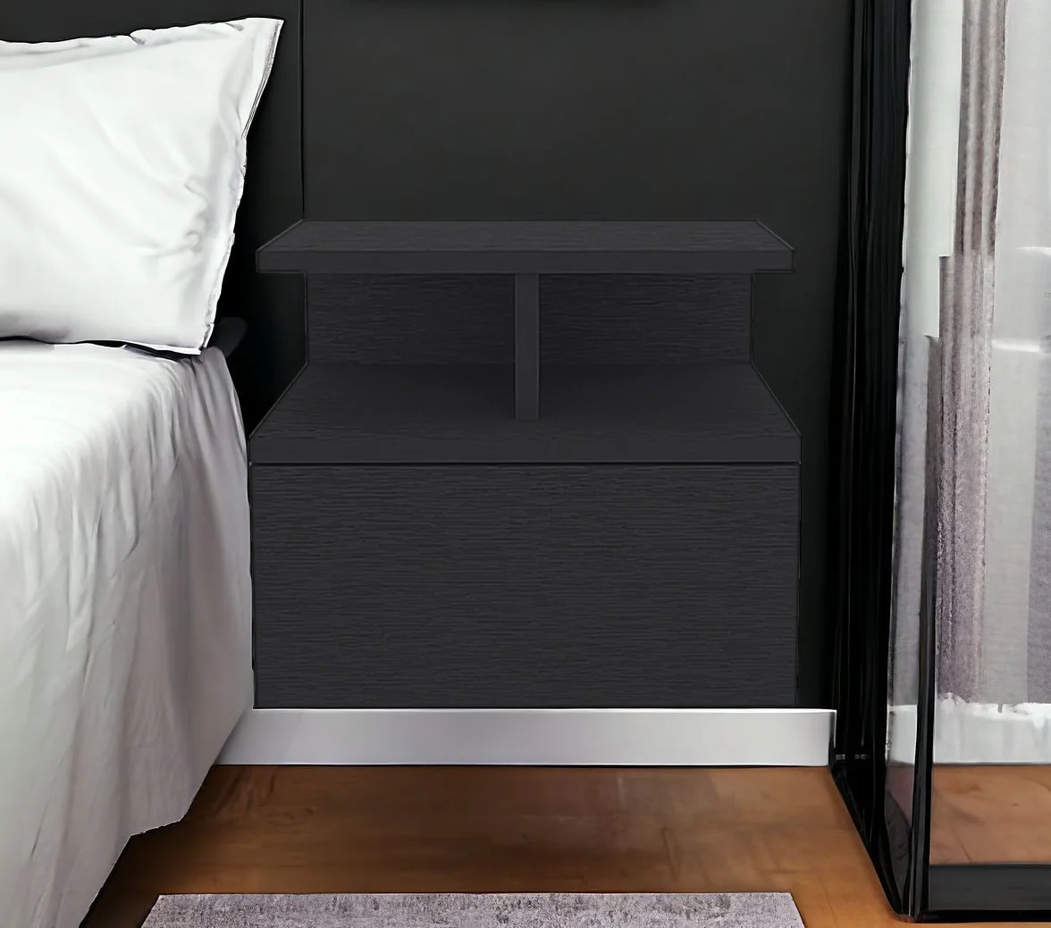 Black One Drawer Faux Wood Floating Nightstand By Homeroots - Image 2
