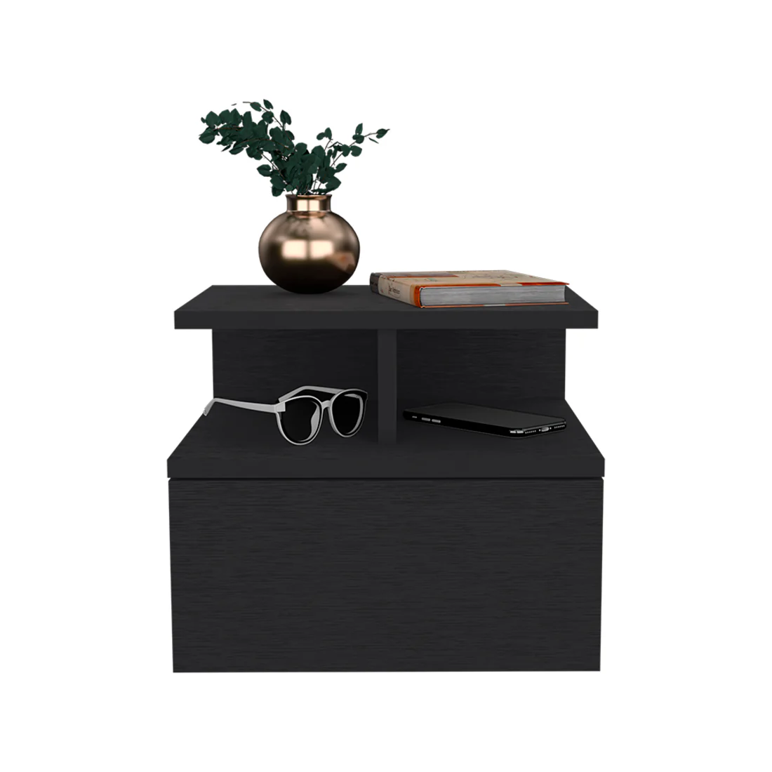 Black One Drawer Faux Wood Floating Nightstand By Homeroots - Image 4