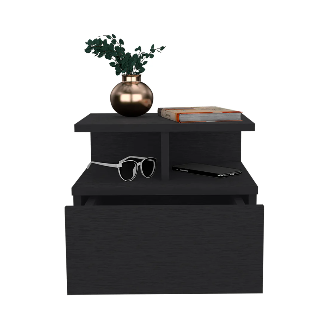 Black One Drawer Faux Wood Floating Nightstand By Homeroots - Image 5