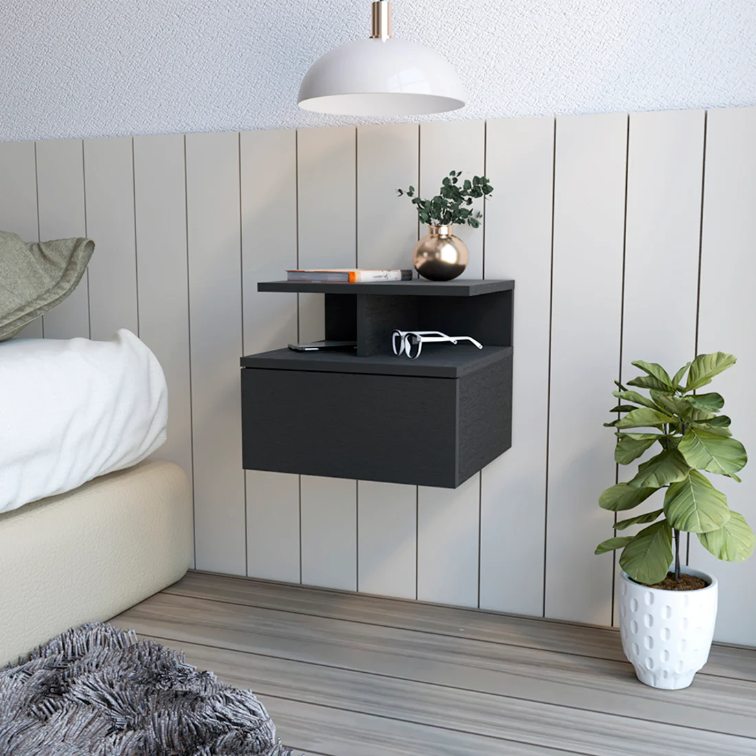 Black One Drawer Faux Wood Floating Nightstand By Homeroots - Image 8