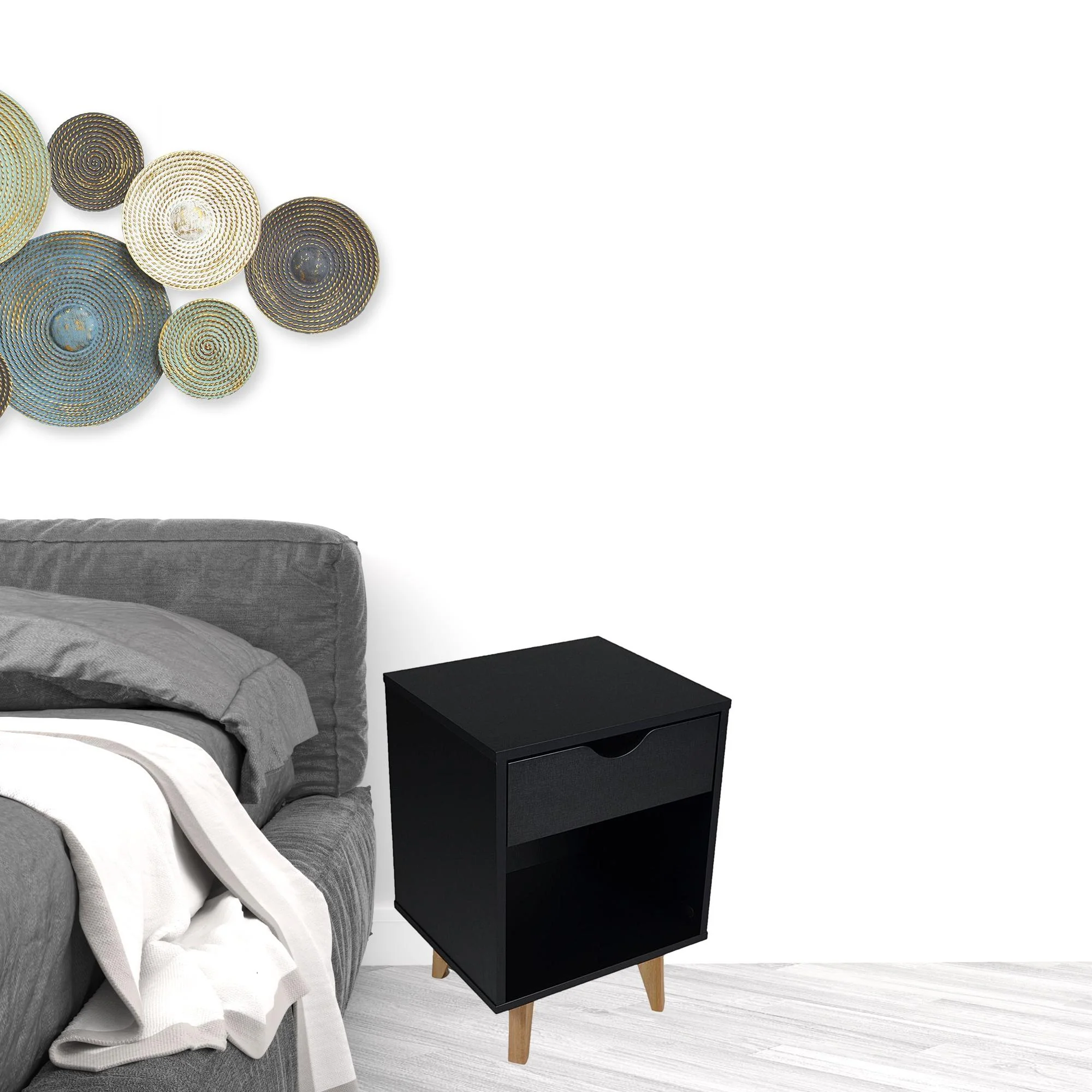 Black One Drawer Nightstand By Homeroots - Image 2