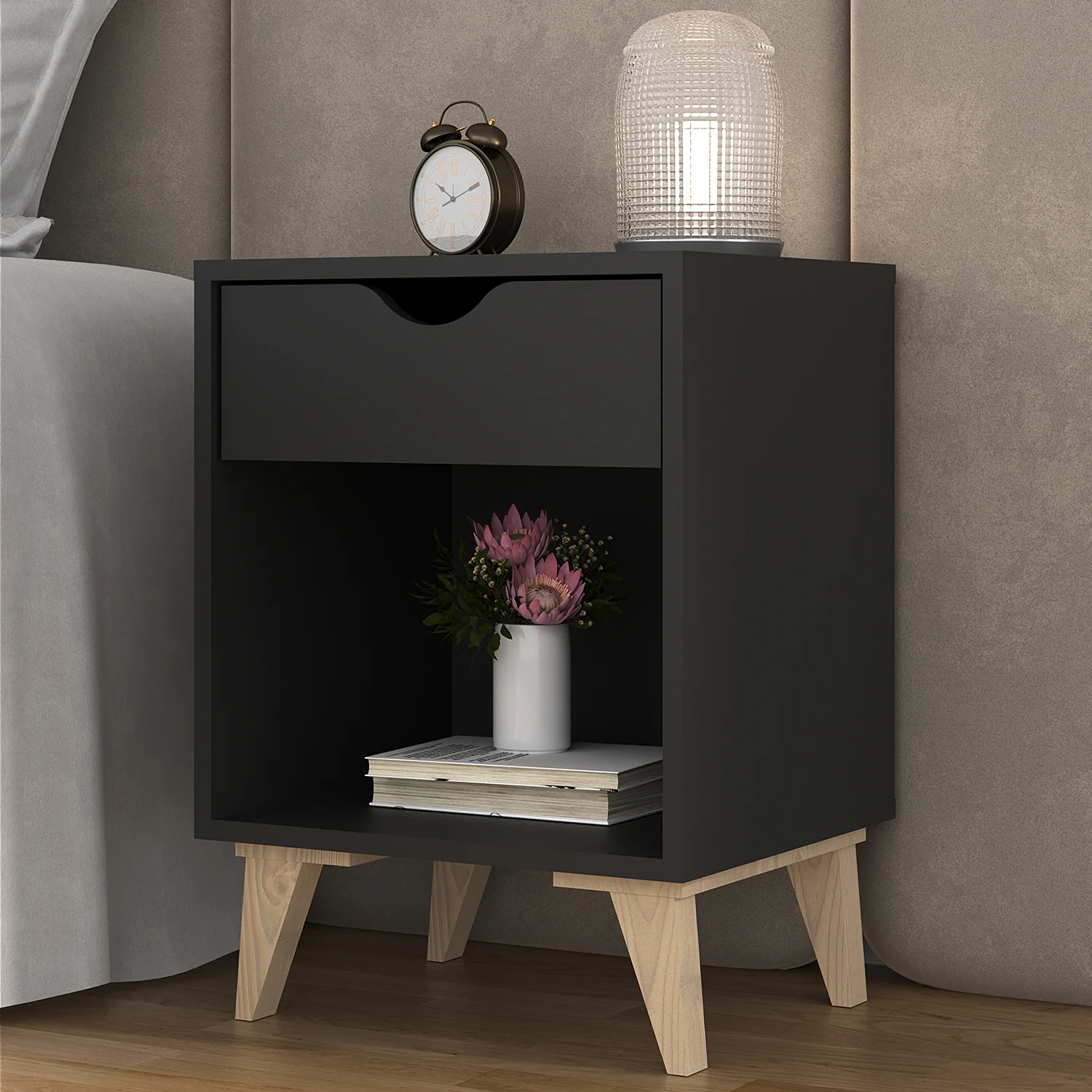 Black One Drawer Nightstand By Homeroots - Image 4