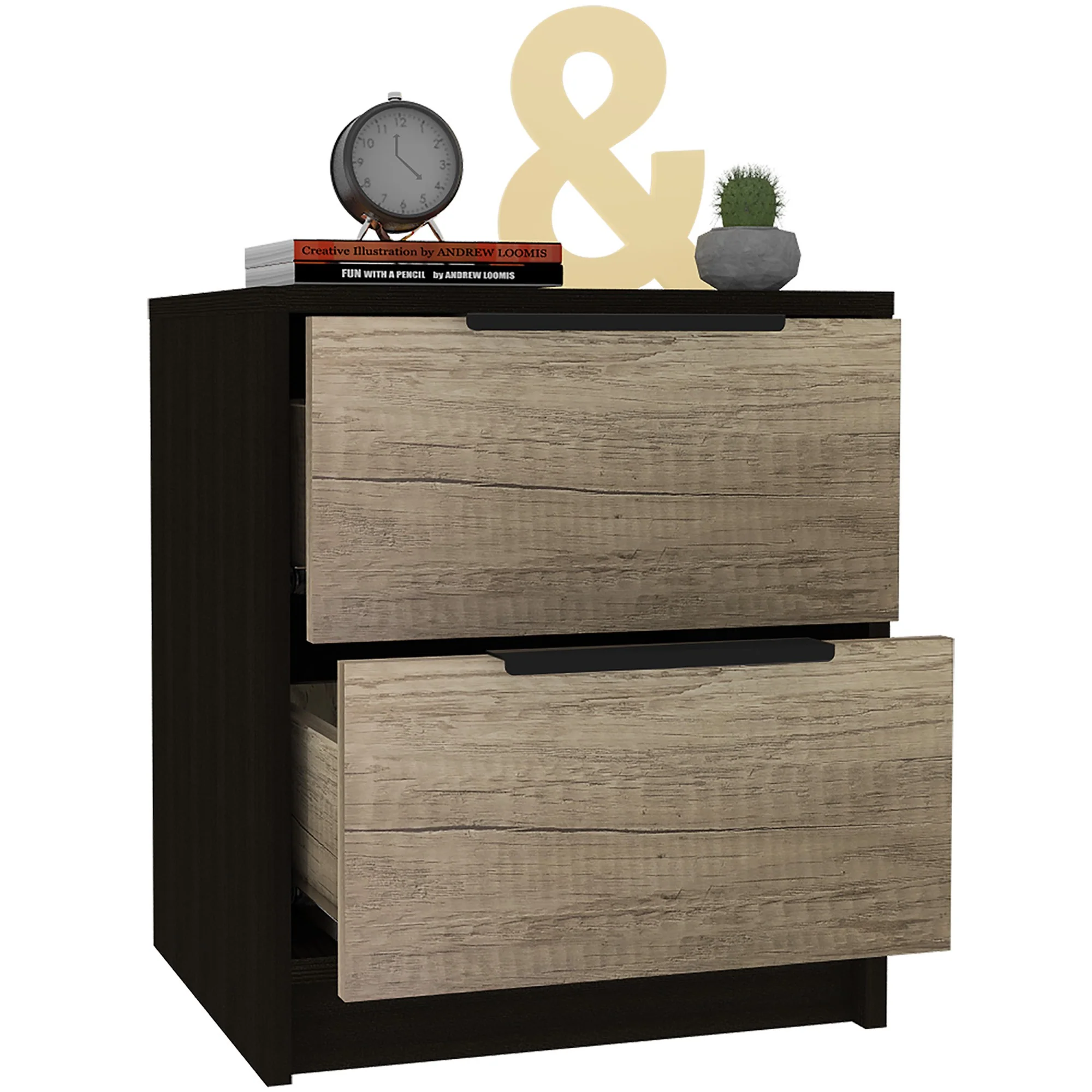 Black Open Compartment Two Drawer Nightstand By Homeroots - Image 4