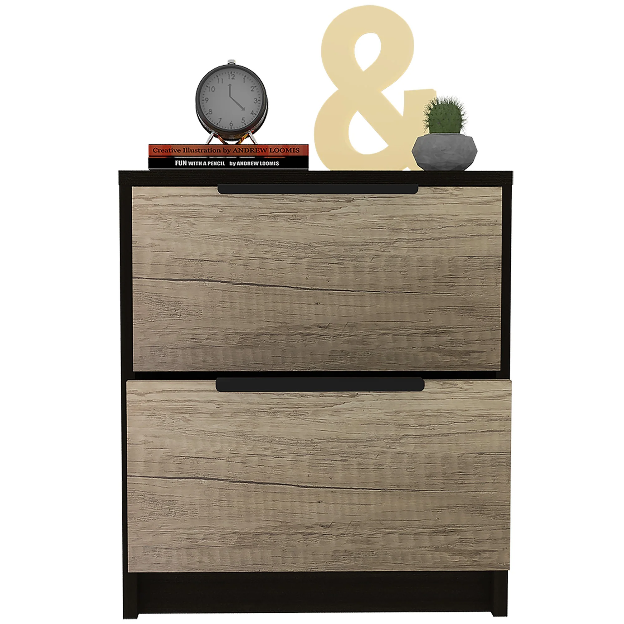 Black Open Compartment Two Drawer Nightstand By Homeroots - Image 6
