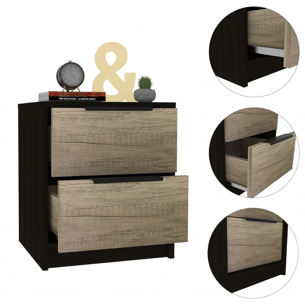 Black Open Compartment Two Drawer Nightstand By Homeroots - Image 7
