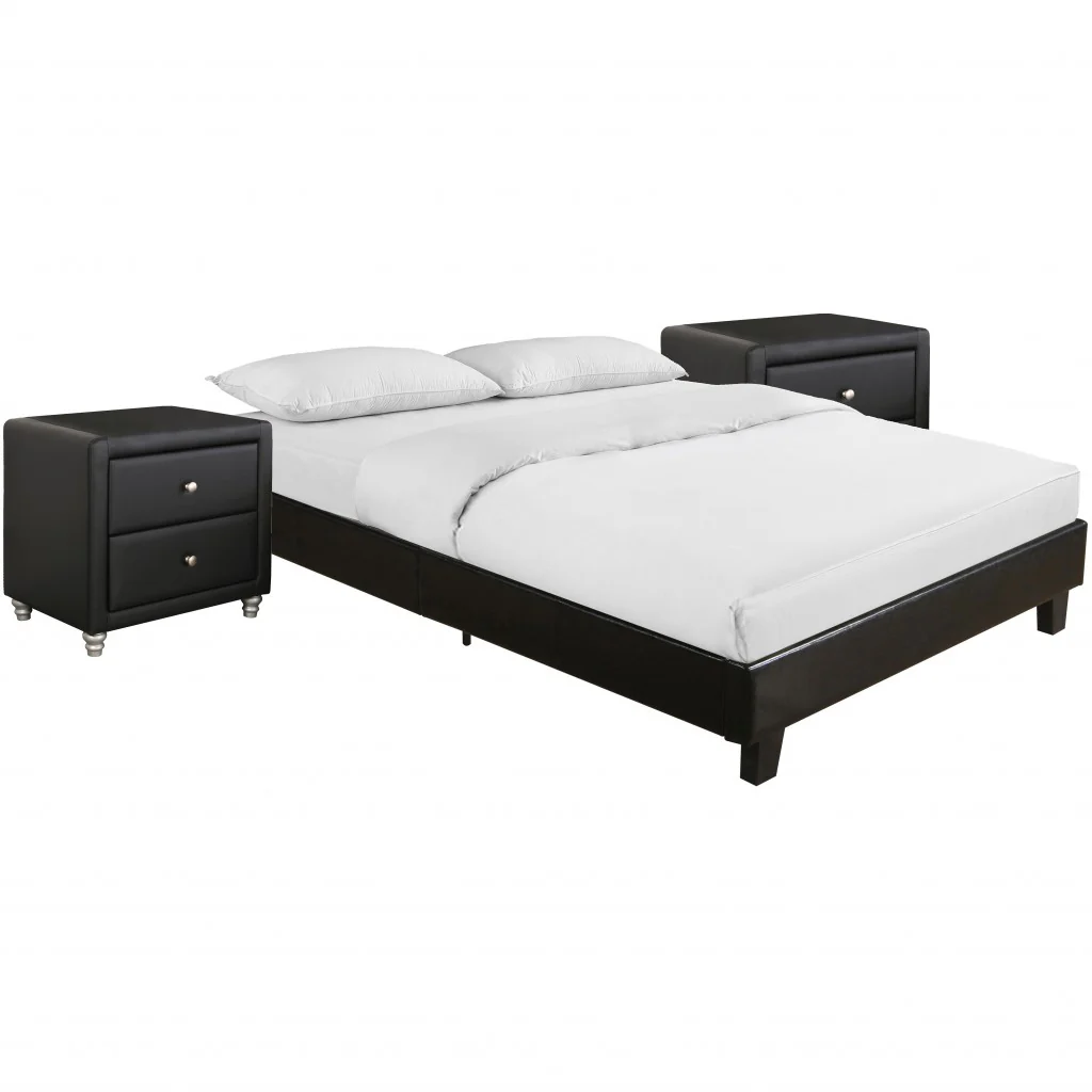 Black Platform King Bed With Two Nightstands By Homeroots - 397010 - Image 2