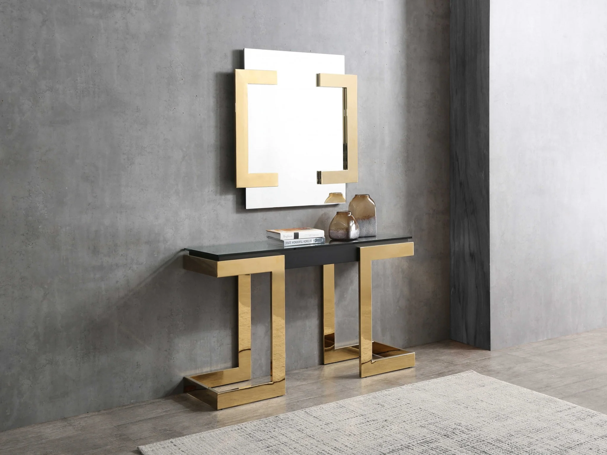 Black Polished Gold Stainless Console By Homeroots - Image 3