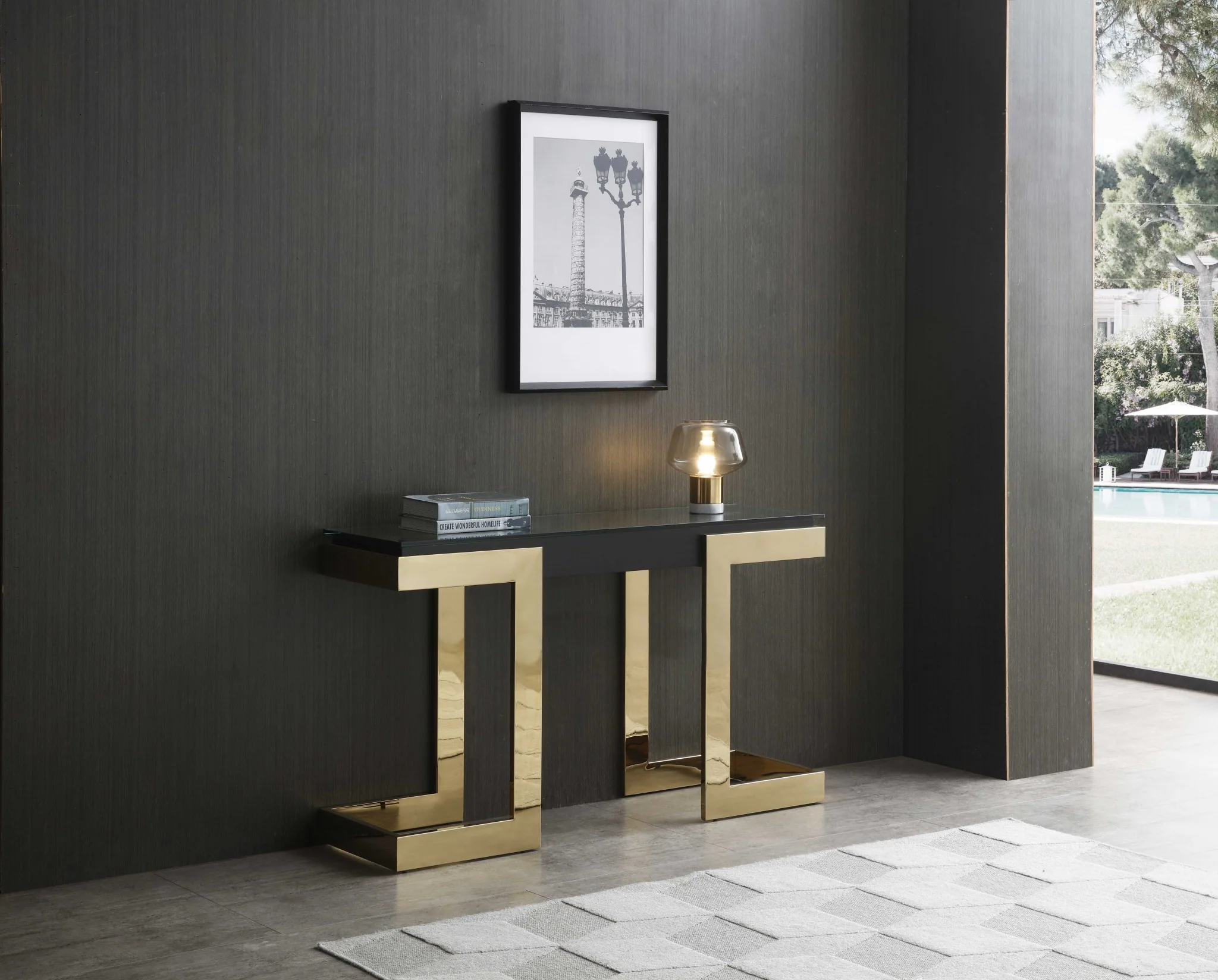 Black Polished Gold Stainless Console By Homeroots - Image 4