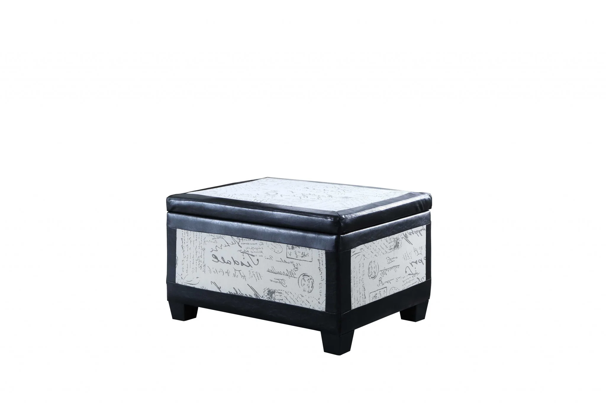 Black Postcard Faux Leather Storage Bench and Two Ottomans By Homeroots - 469416 - Image 3